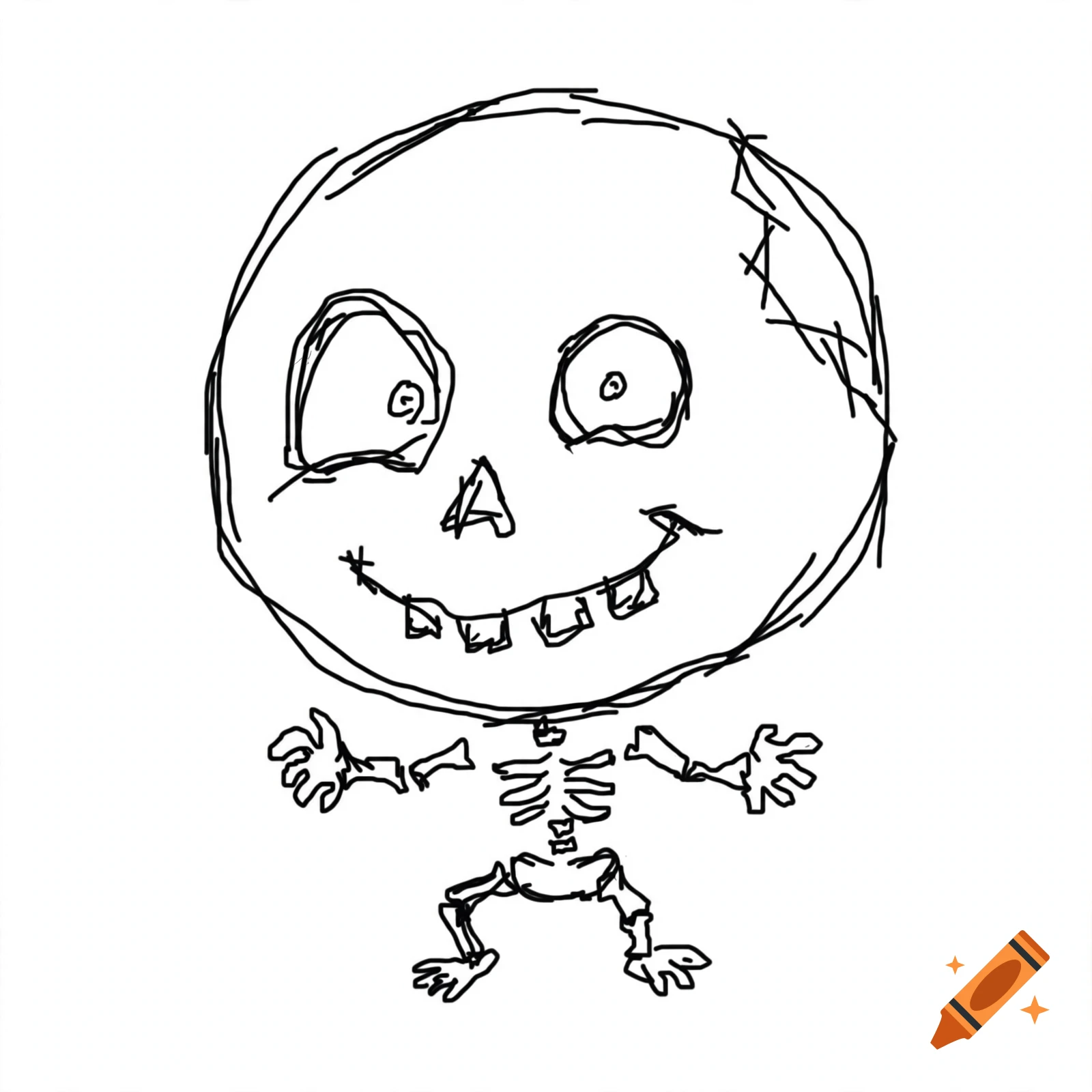 A poorly drawn chibi skeleton doodle in black pen on a white background.