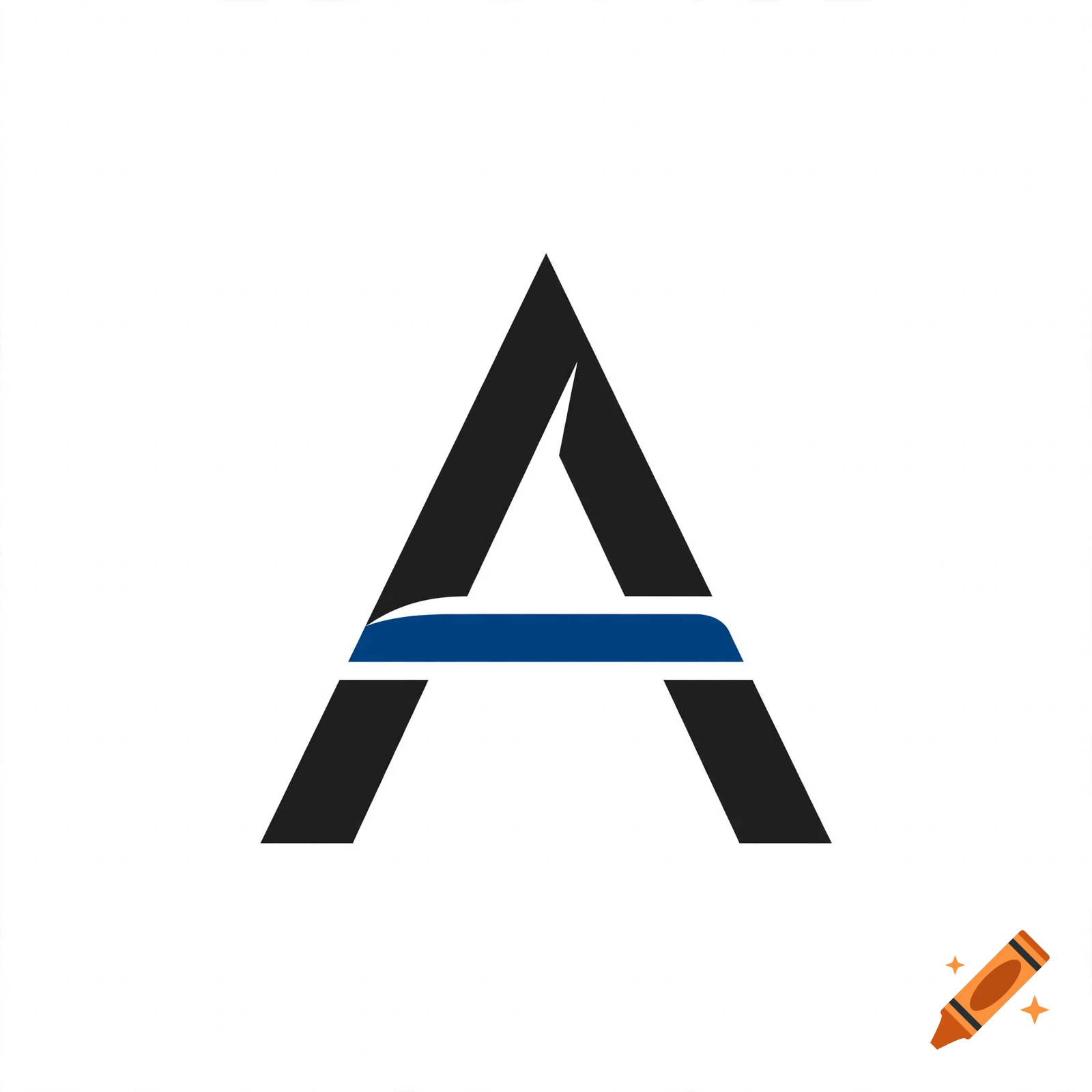 Stylized black uppercase letter A with a blue horizontal bar through the middle on a white background.
