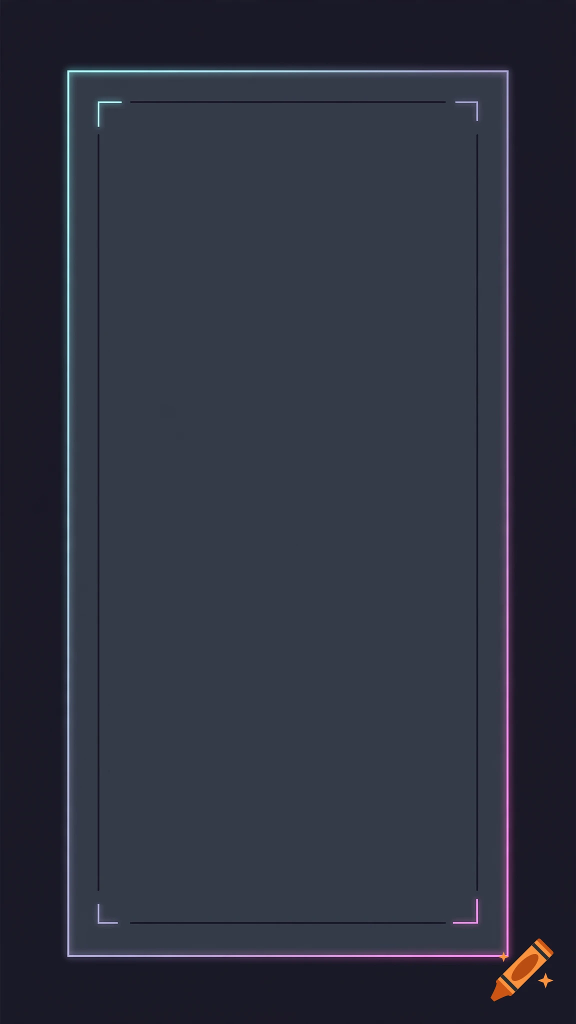 A minimalist dark slate grey video game menu asset frame with thin glowing neon cyan and magenta borders.
