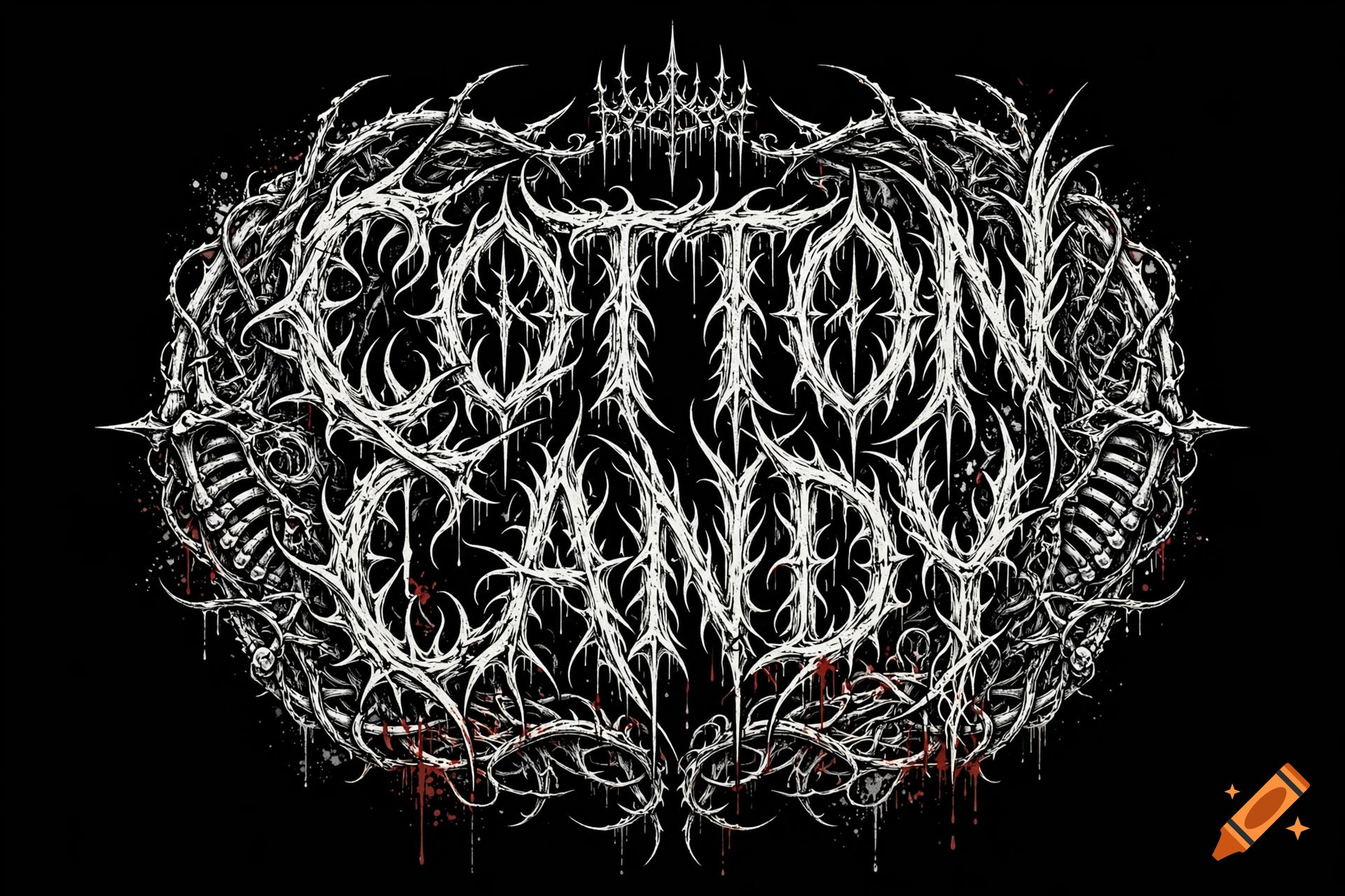 Black metal style band logo with spiky, thorny white lettering spelling COTTON CANDY on a black background.