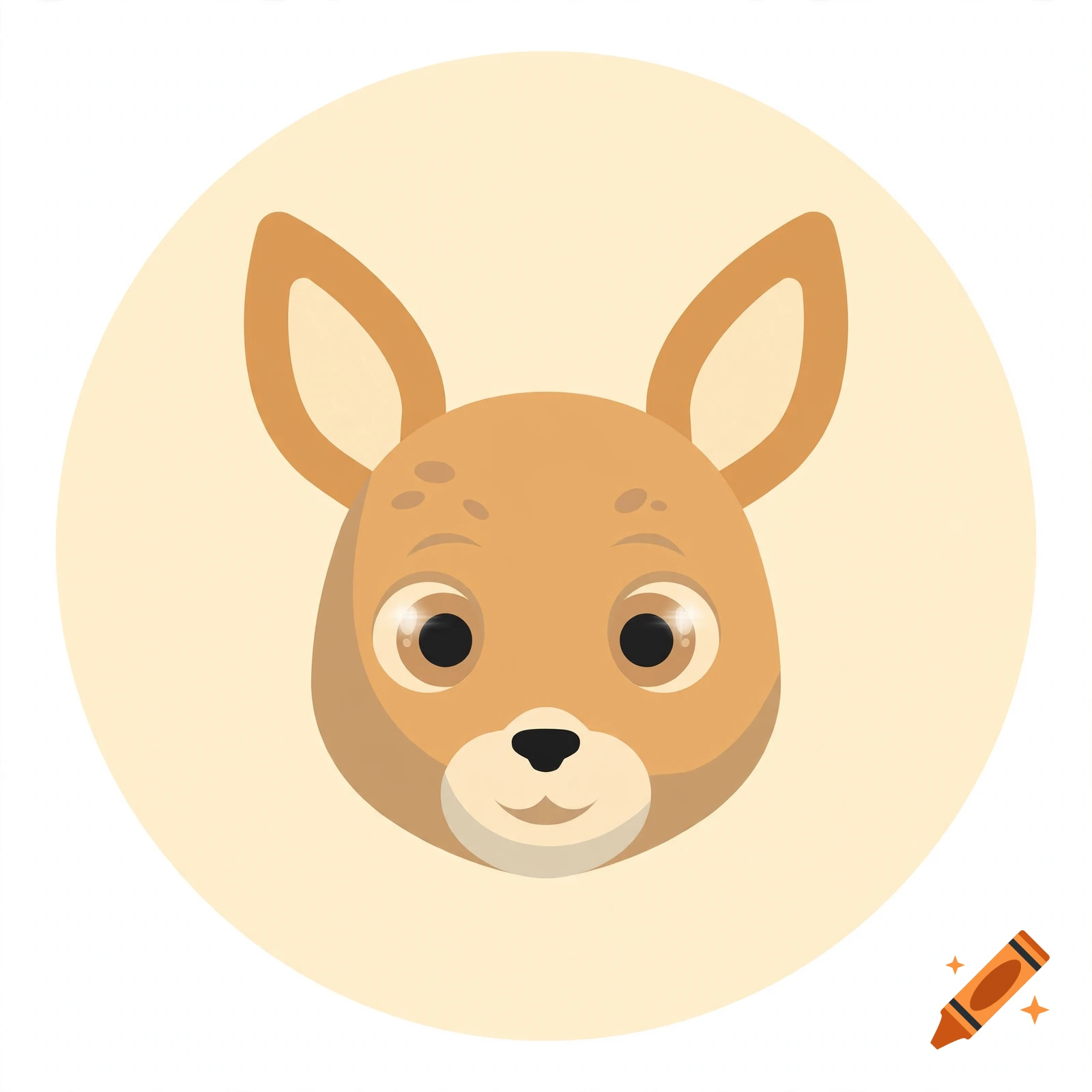 Vector illustration of a cute deer face in a circle, flat design style