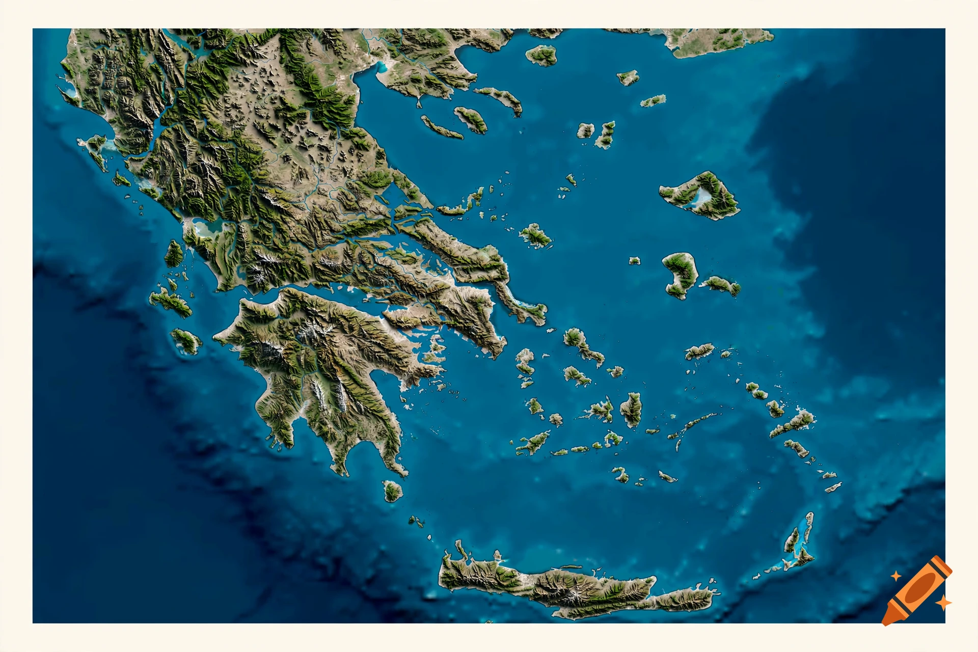 Topographical map of Greece and the Aegean Sea showing terrain relief.