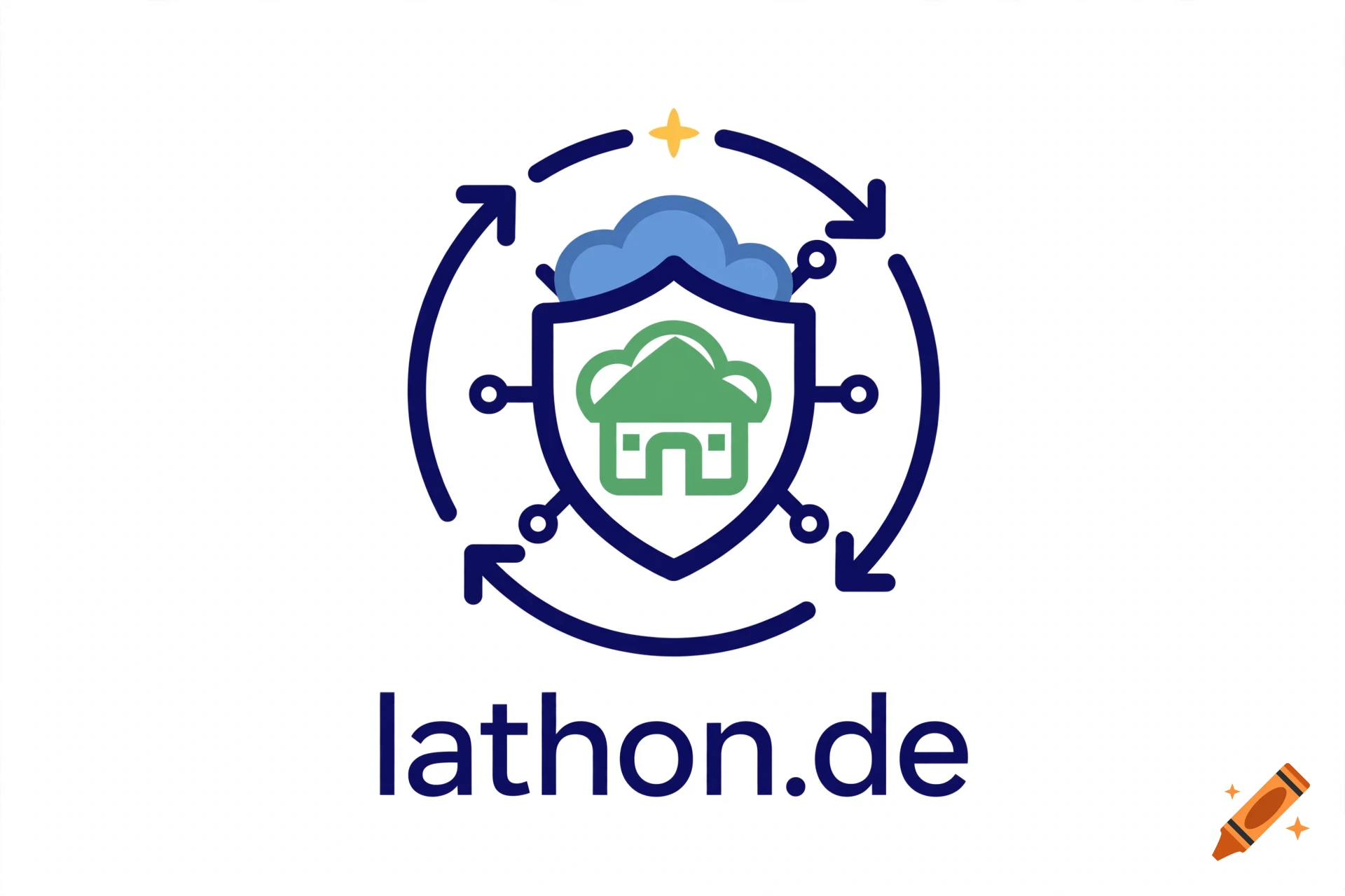 Vector logo featuring a cloud and house inside a shield with surrounding arrows and the text lathon.de.