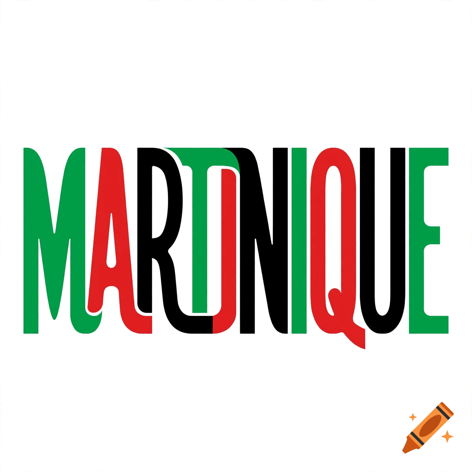 Typographic logo featuring the word MARTINIQUE in interlocking green, red, and black letters against a white background.