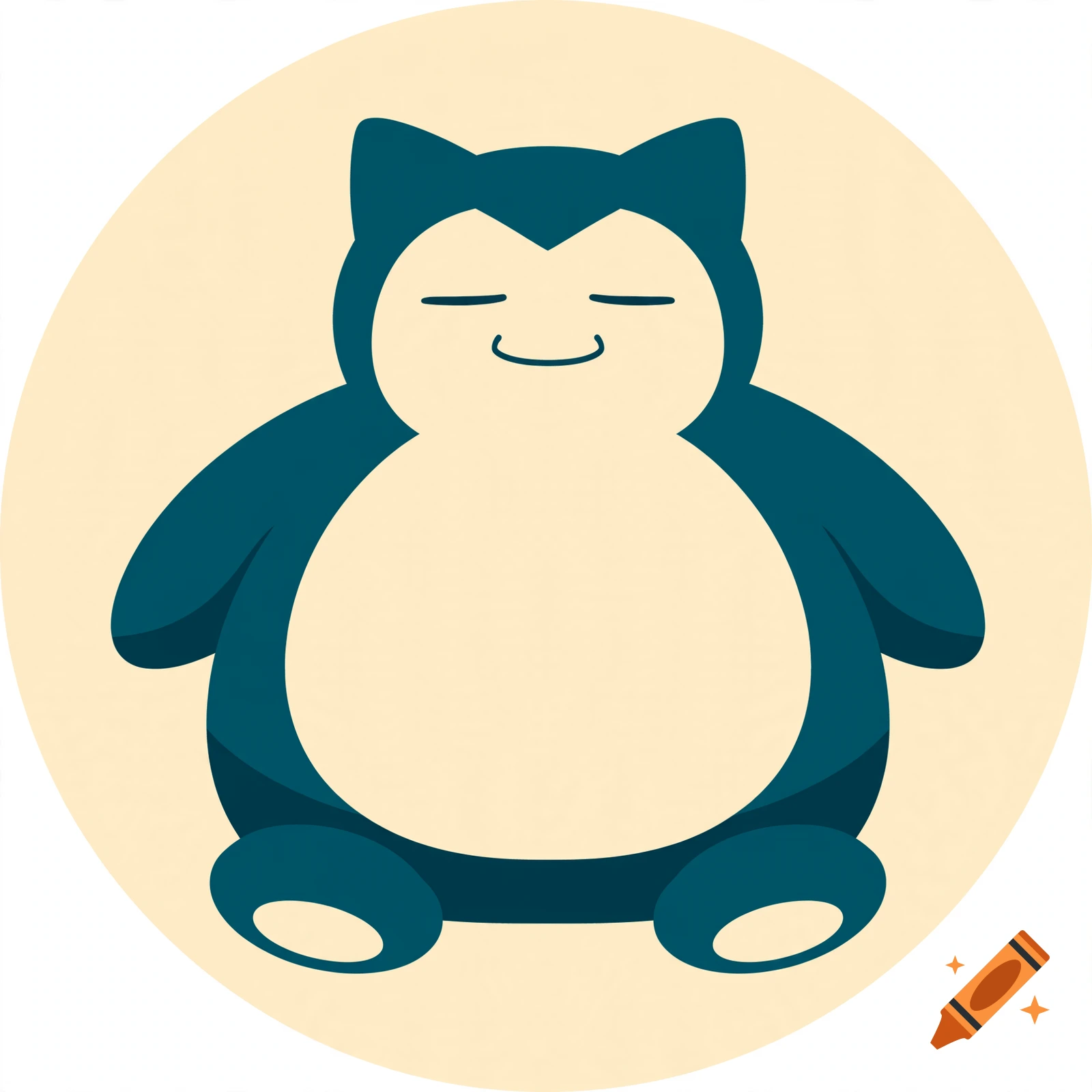 Digital illustration of Snorlax in an Android emoji style on a beige circular background.