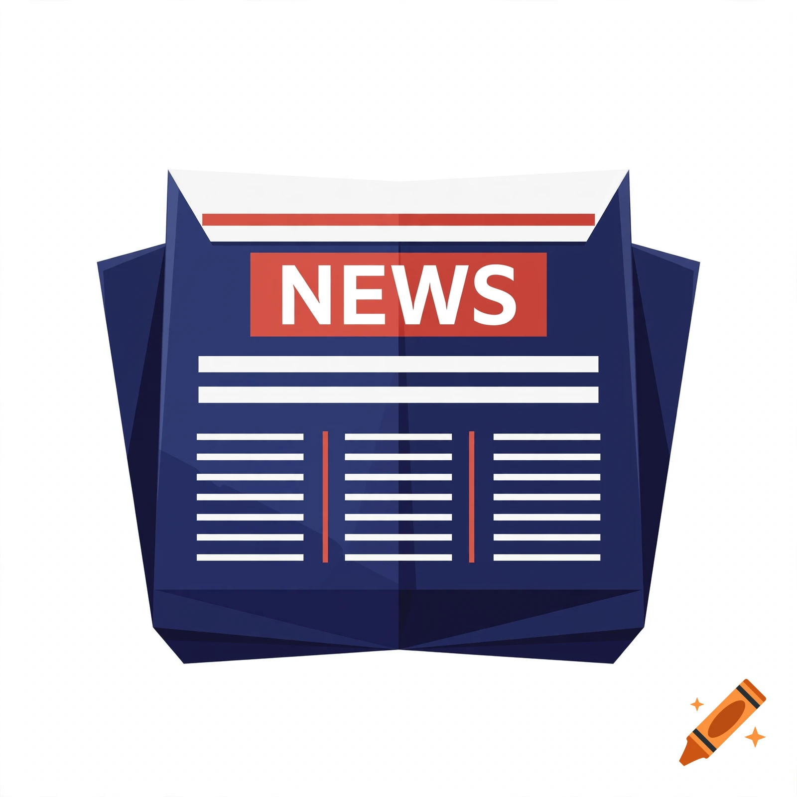 An icon of a folded blue newspaper with the word NEWS in red, minimalist vector style.