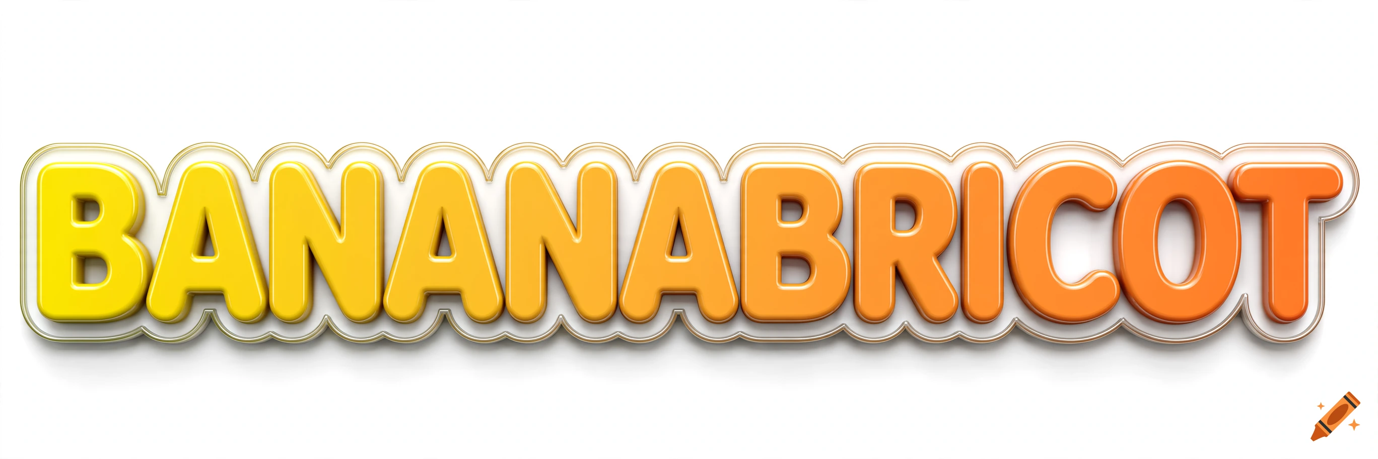 3D glossy text reading BANANABRICOT in yellow to orange gradient on a white background with a thin border.