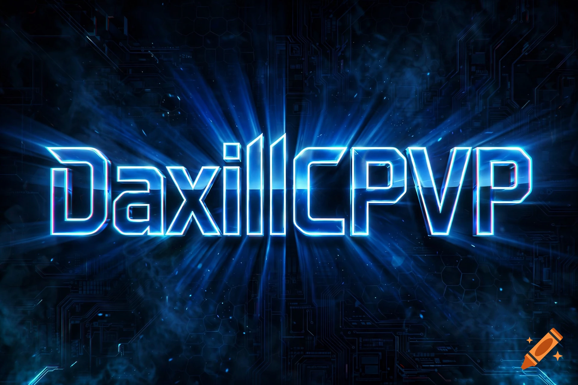 Blue and black neon 3D text reading DaxillCPVP against a dark tech background with light rays.