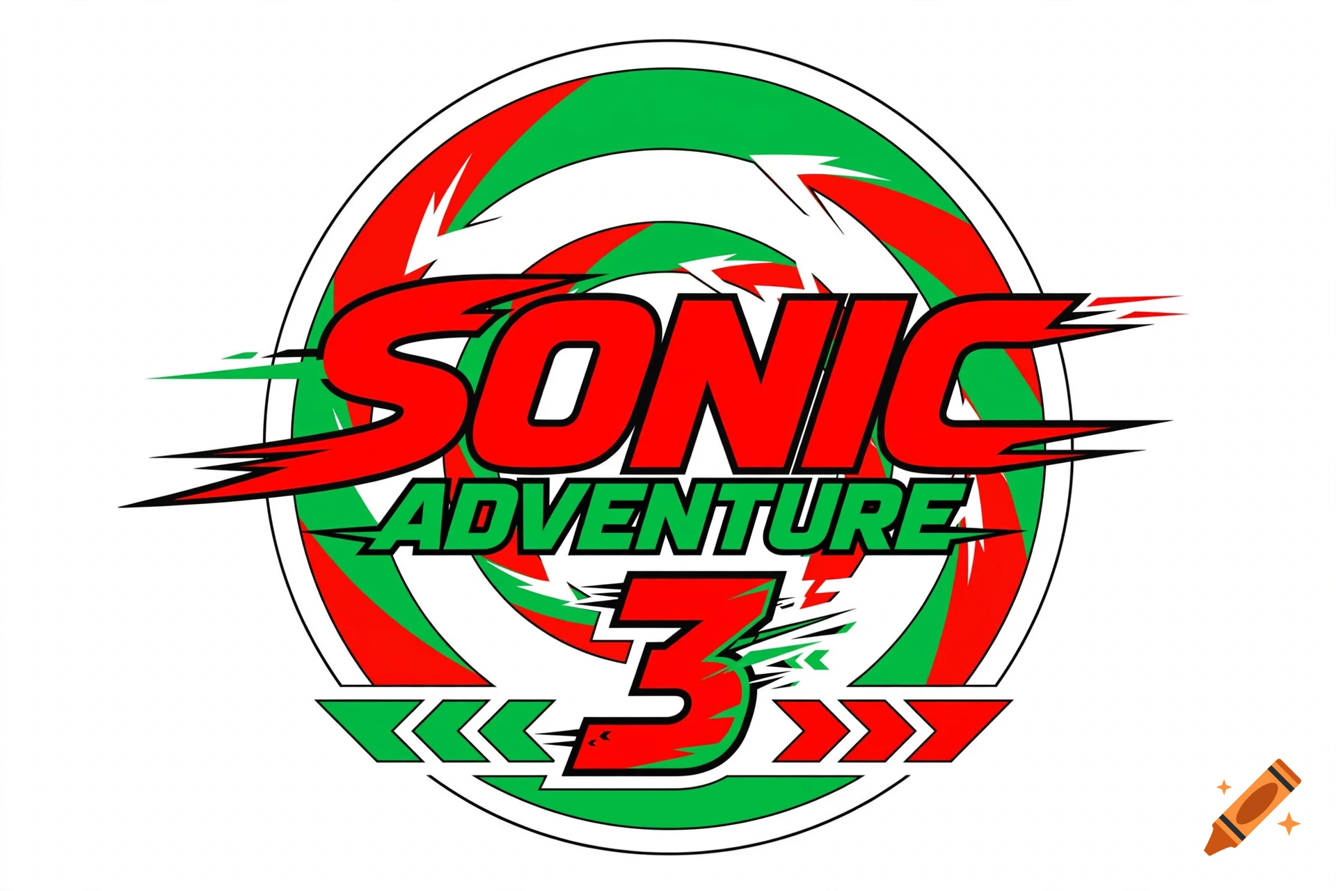 Sonic Adventure 3 logo with red and green accents and a spiral whorl background