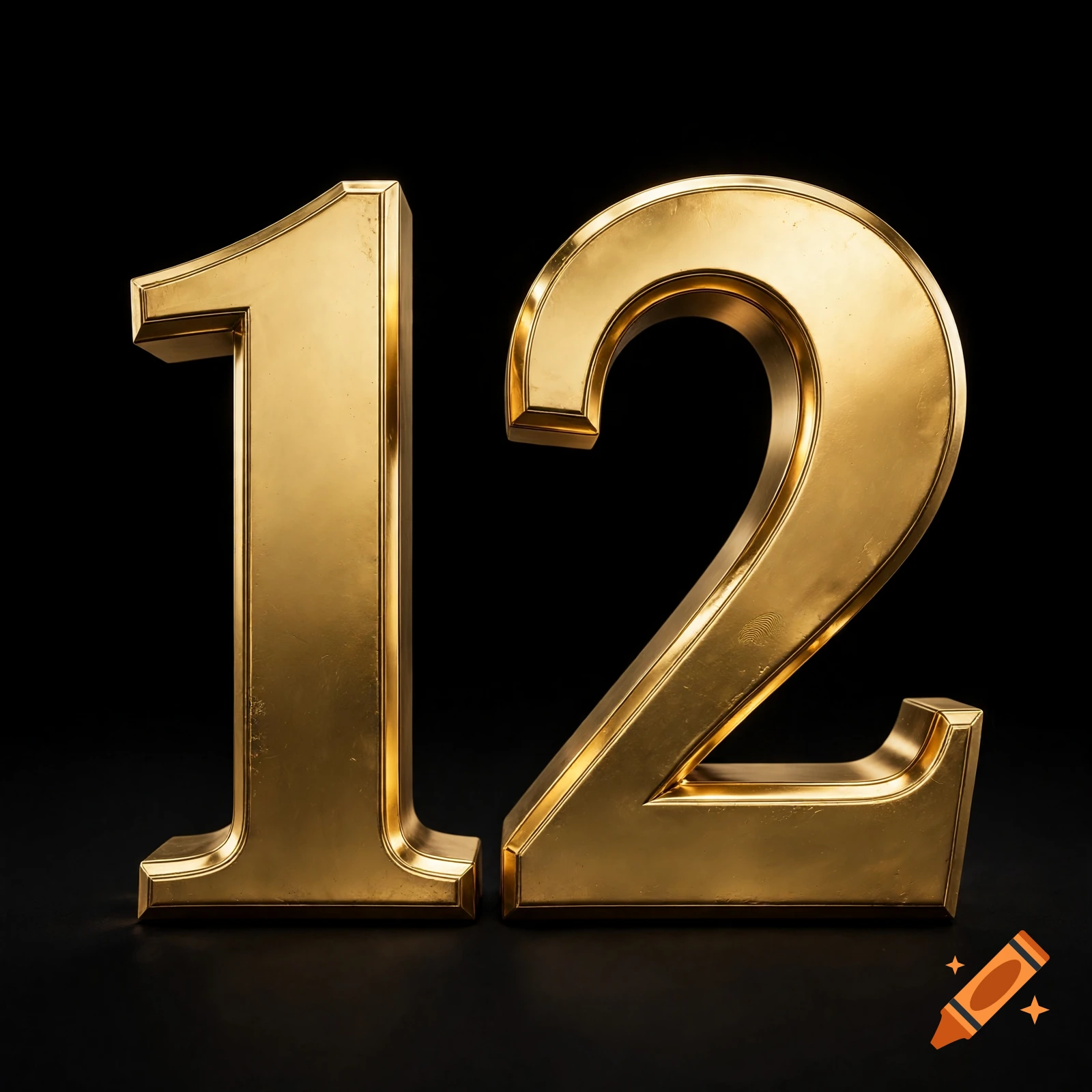 3D rendered golden numbers 12 on a black background