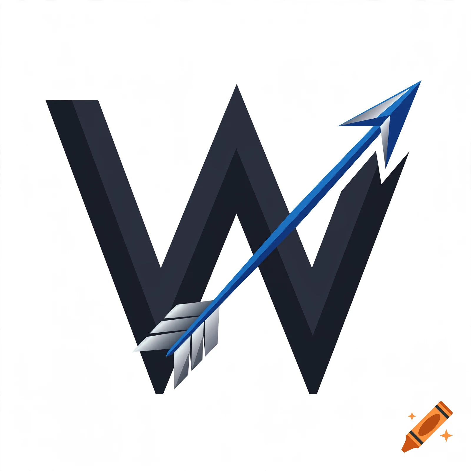 Modern logo featuring a dark grey letter W pierced by a blue and silver arrow pointing upwards.