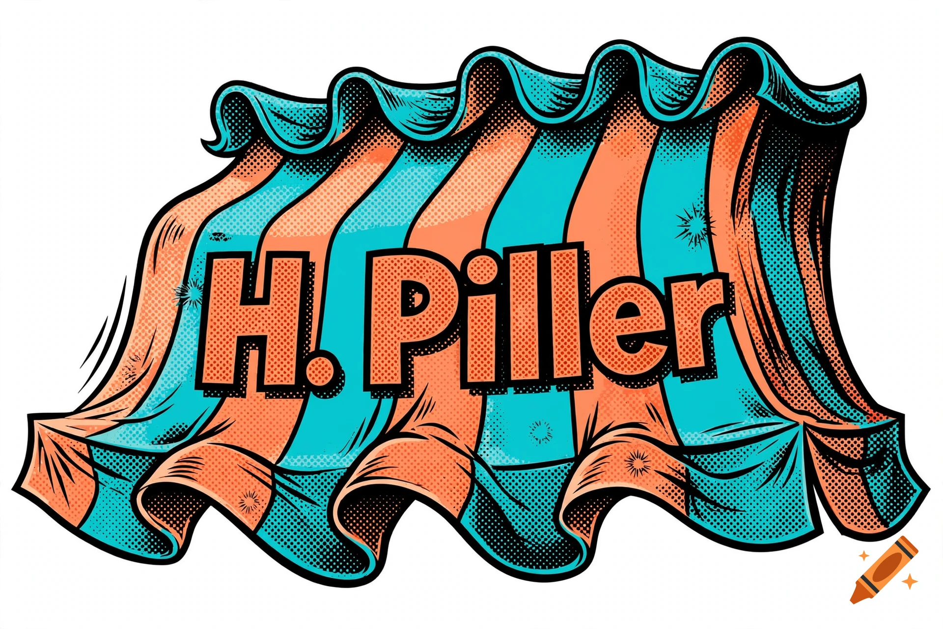 Colorful comic style awning with halftone dots and the text H. Piller.