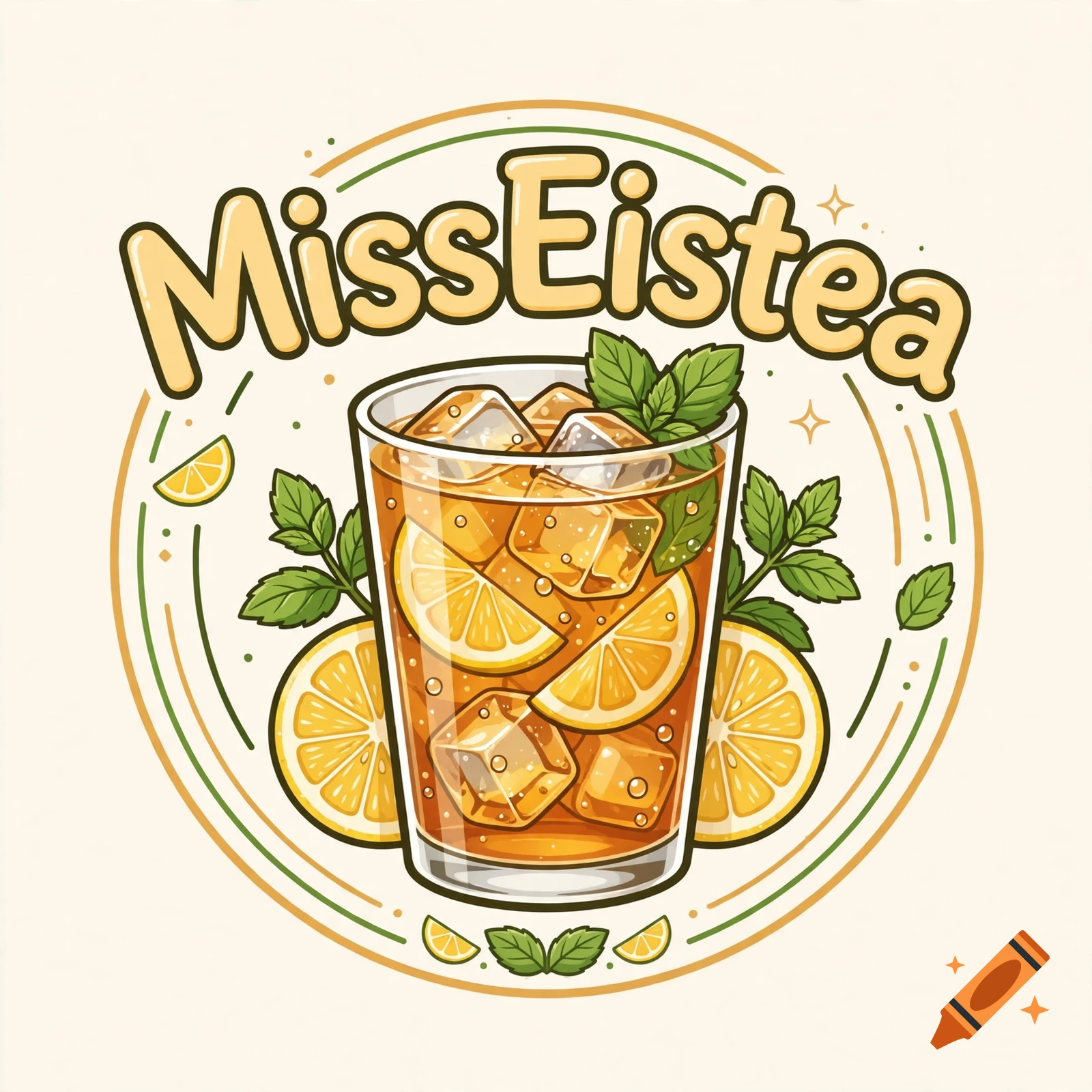 Logo illustration of an iced tea glass with lemon and mint, featuring the text MissEistea.