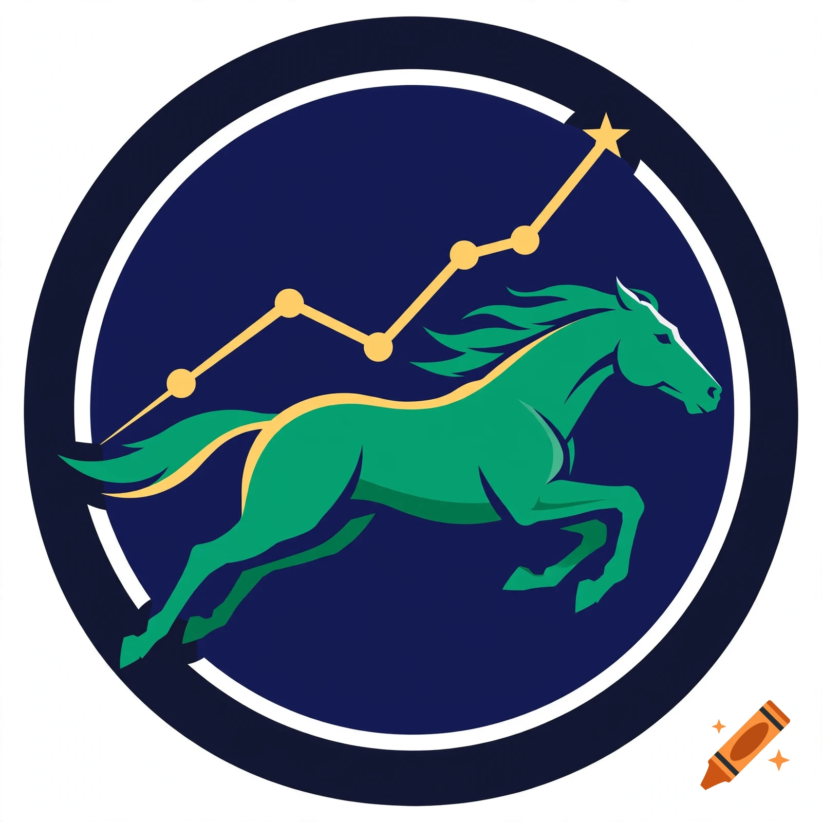 A stylized green running horse inside a dark blue circular logo with a yellow statistical graph line.