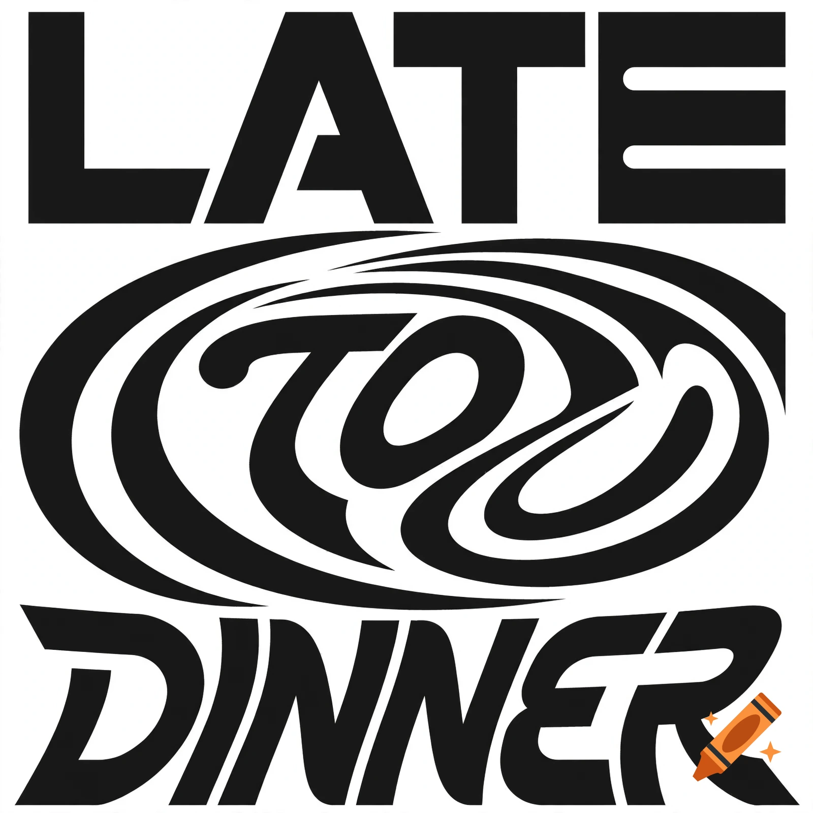 Black and white band logo featuring the text LATE TO DINNER in bold, stylized, psychedelic typography.