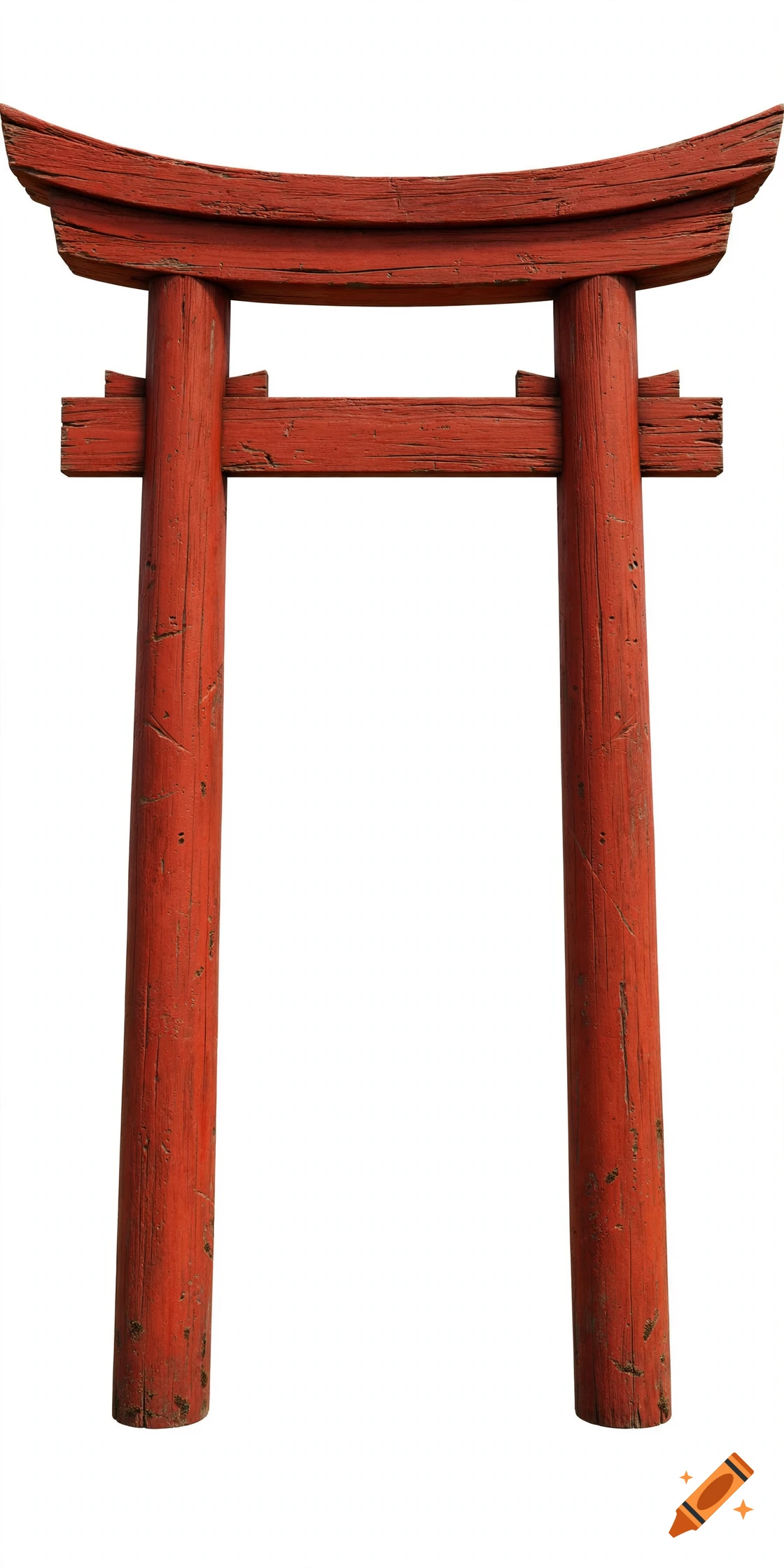 A red wooden Japanese torii gate against a plain white background.
