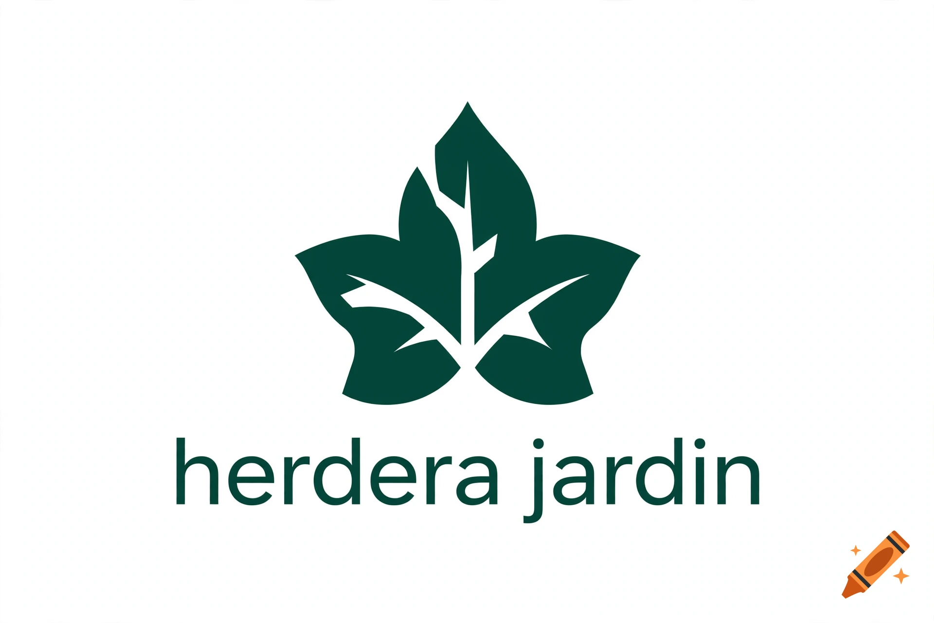 A dark green leaf icon above the text herdera jardin on a white background.