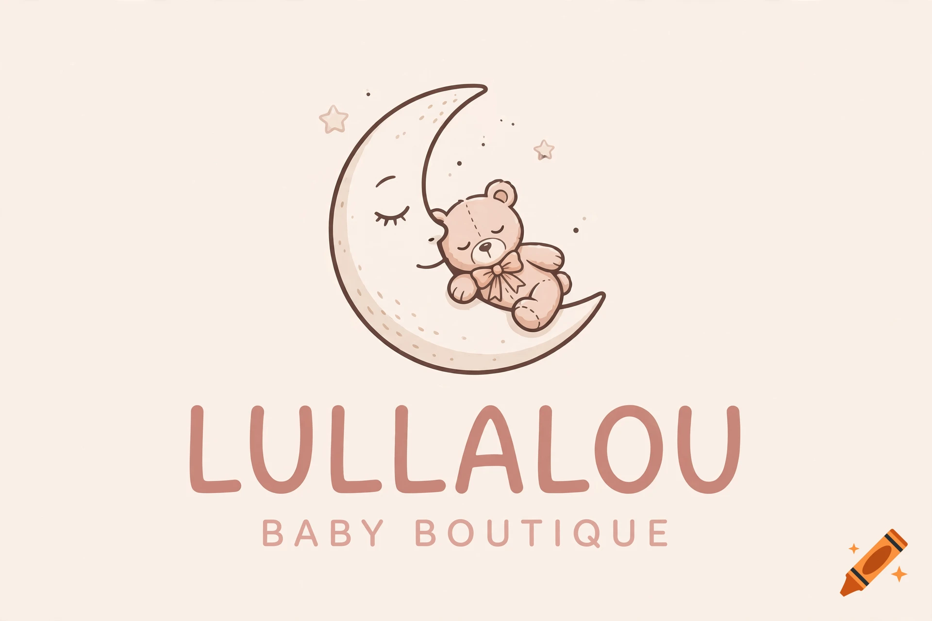 A cute teddy bear sleeping on a crescent moon with stars, featuring the text LULLALOU BABY BOUTIQUE.