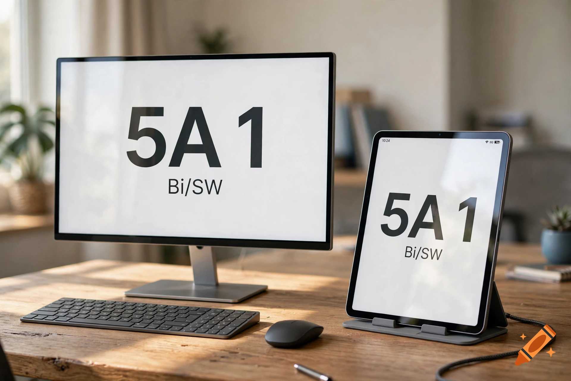 A computer monitor and tablet on a wooden desk displaying text on their screens.