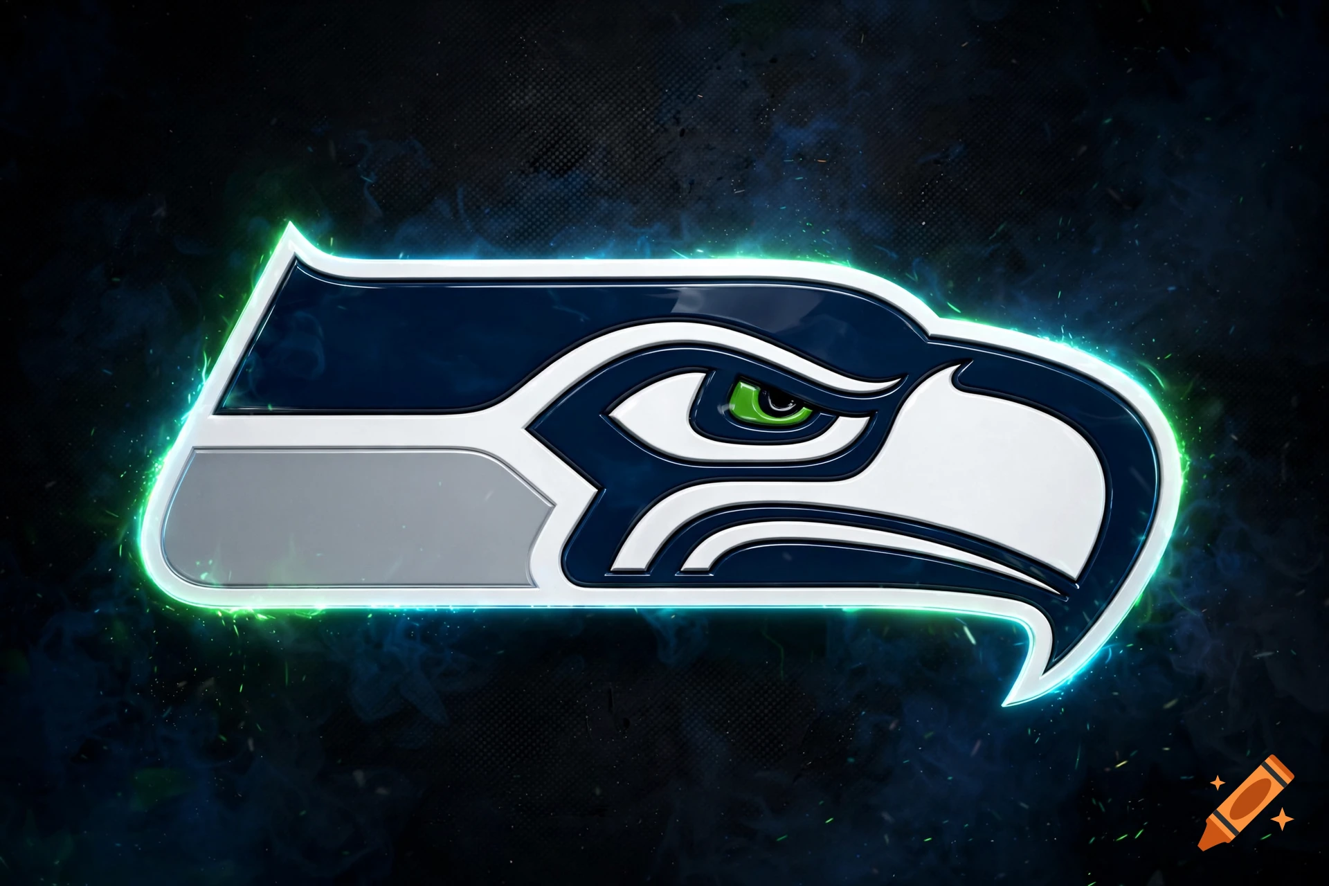 Glowing Seattle Seahawks logo on dark textured background