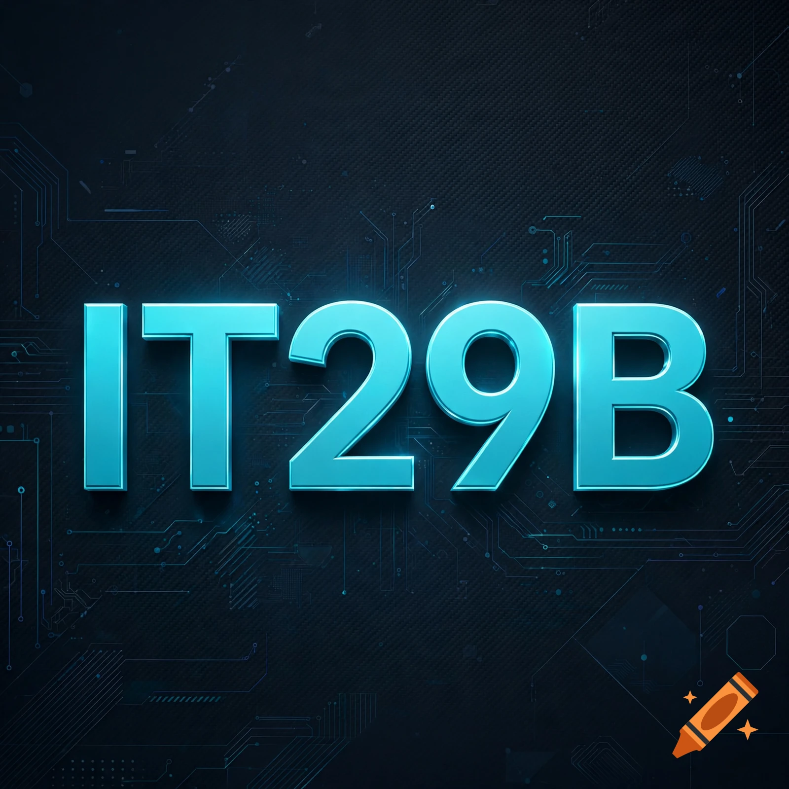 Glowing cyan 3D text IT29B centered on a dark blue circuit board background.