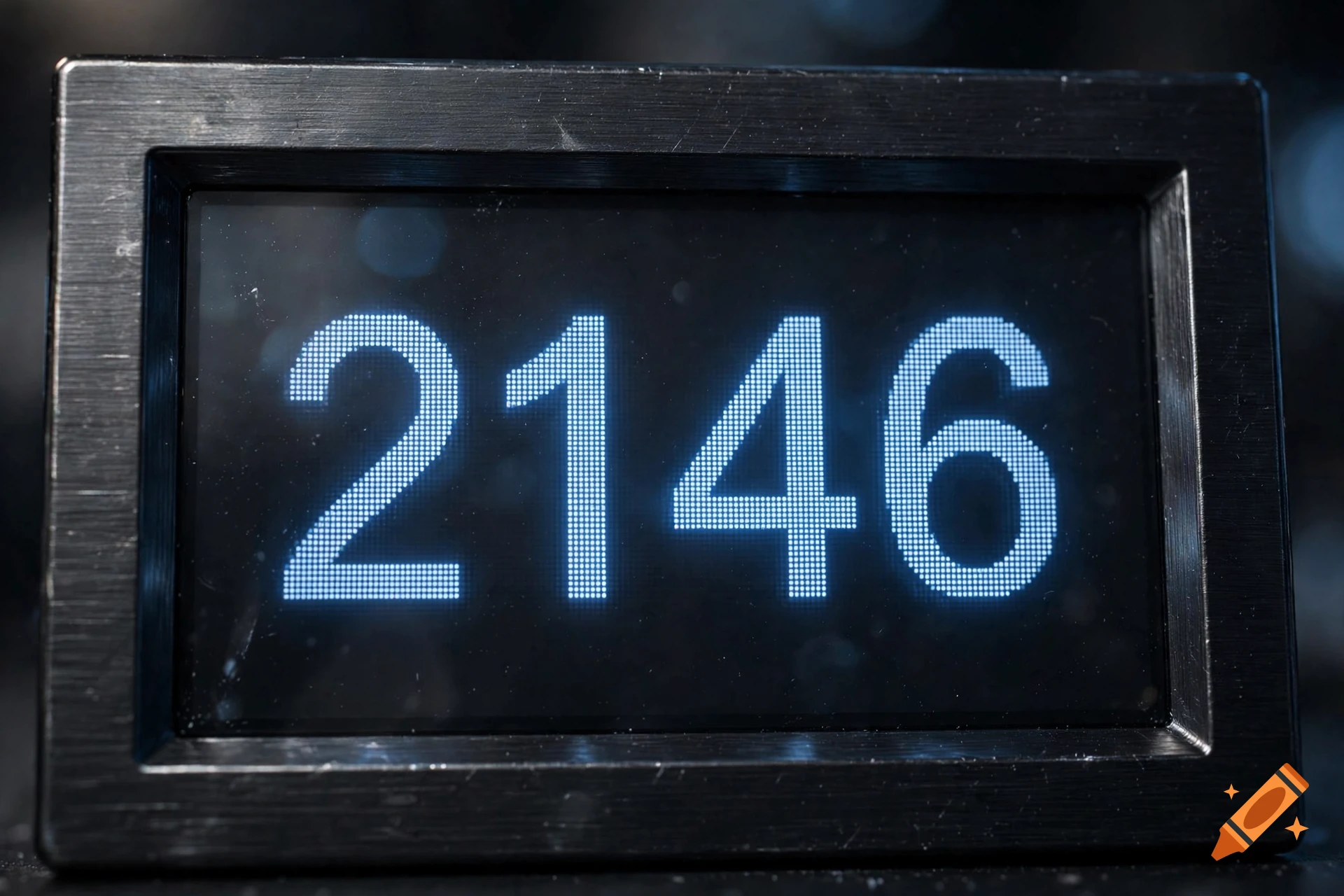 Close-up of a digital LED display showing the numbers 2146 in bright blue light inside a dark metallic frame.