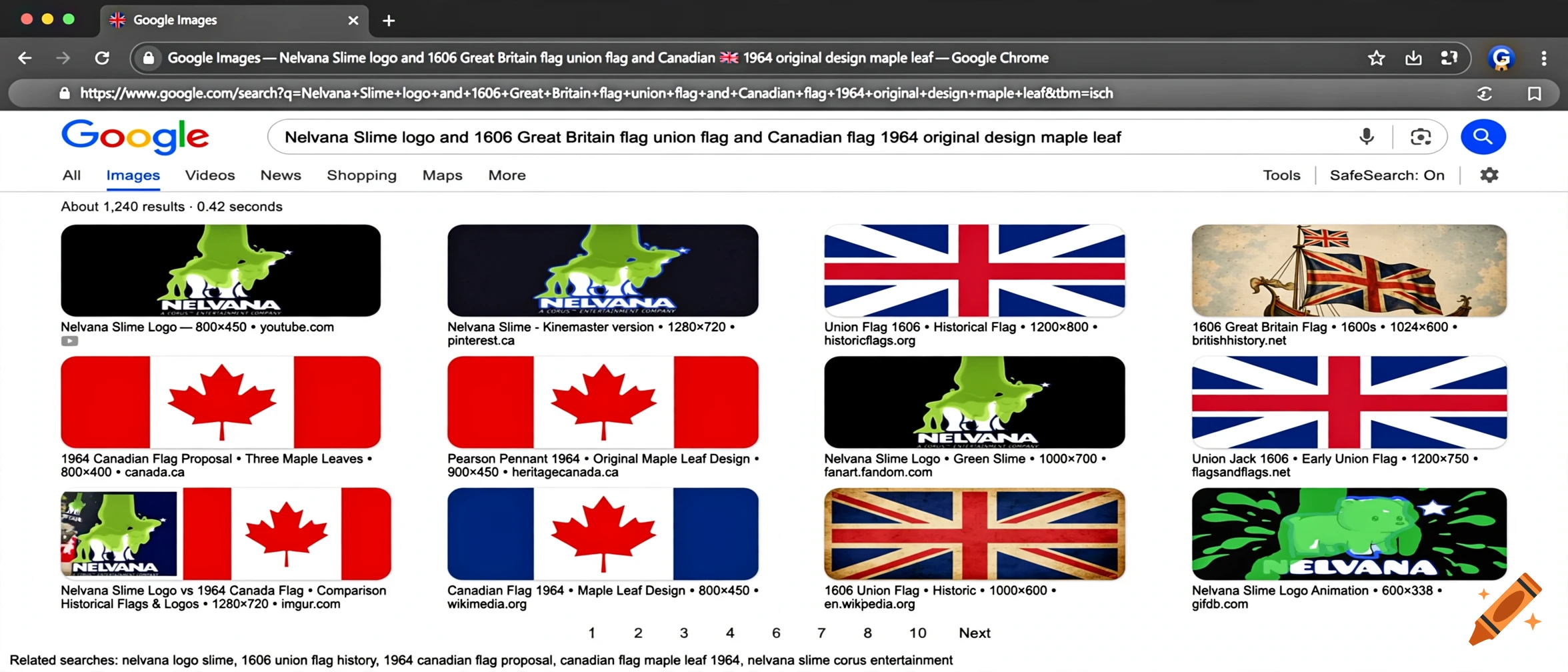 Screenshot of a Google Images search results page showing various flags and company logos.
