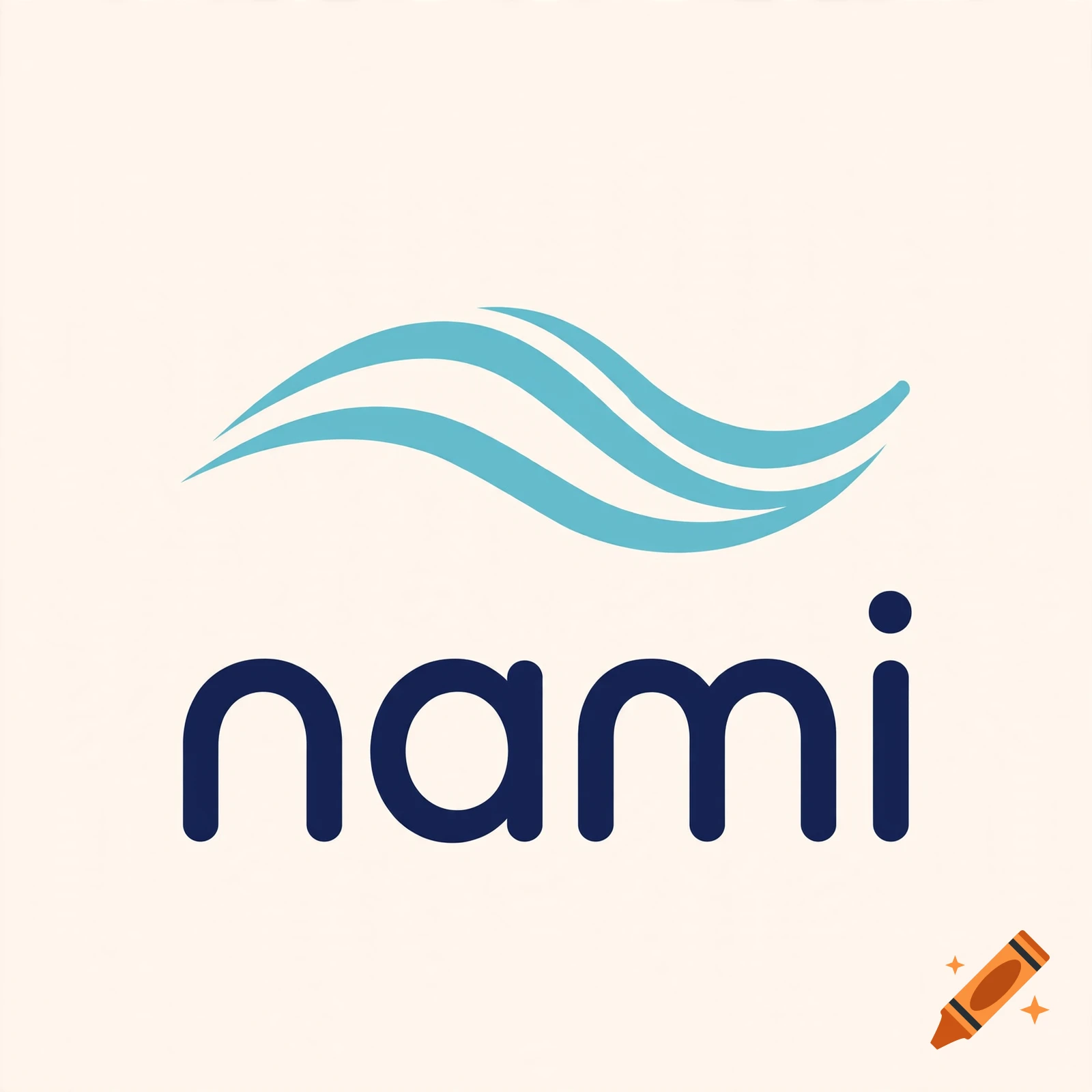 Minimalist logo featuring the word nami in dark blue lowercase letters beneath a light blue abstract wave graphic on a cream background.