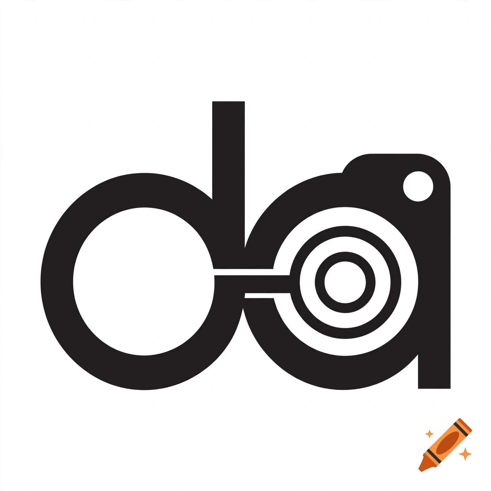 Minimalist black and white logo combining the letters d and a with a camera lens motif.