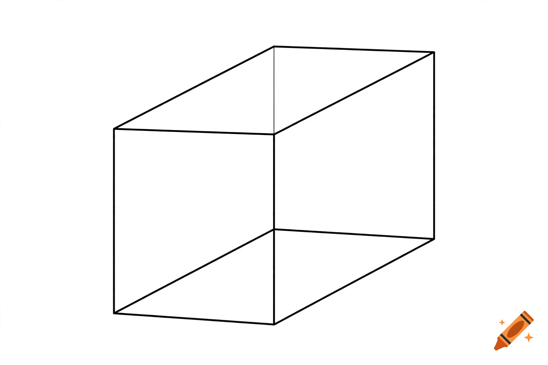A black and white line drawing of a rectangular cuboid in oblique perspective on a white background.