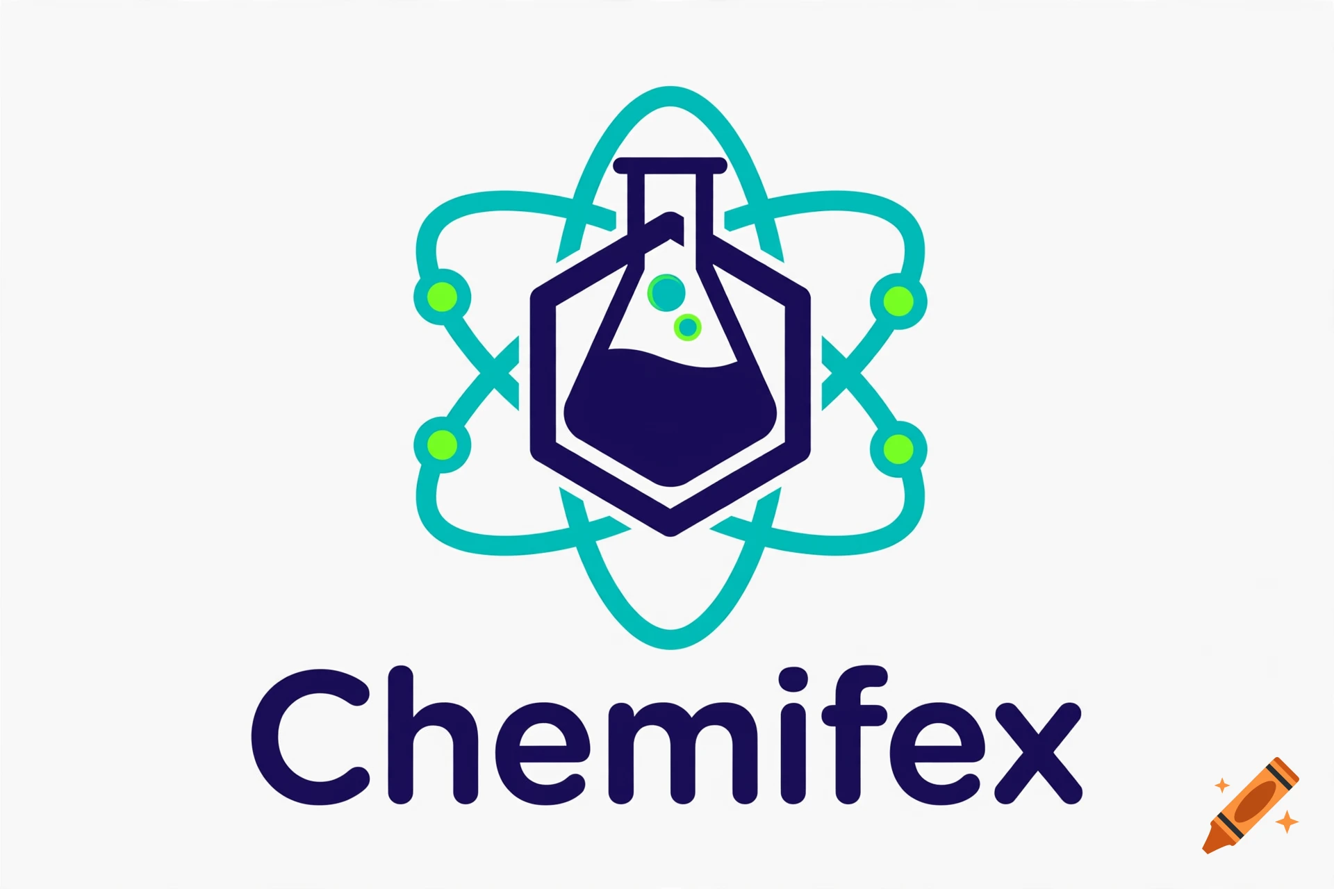 Logo for Chemifex featuring a flask inside an atomic structure in blue and teal colors.