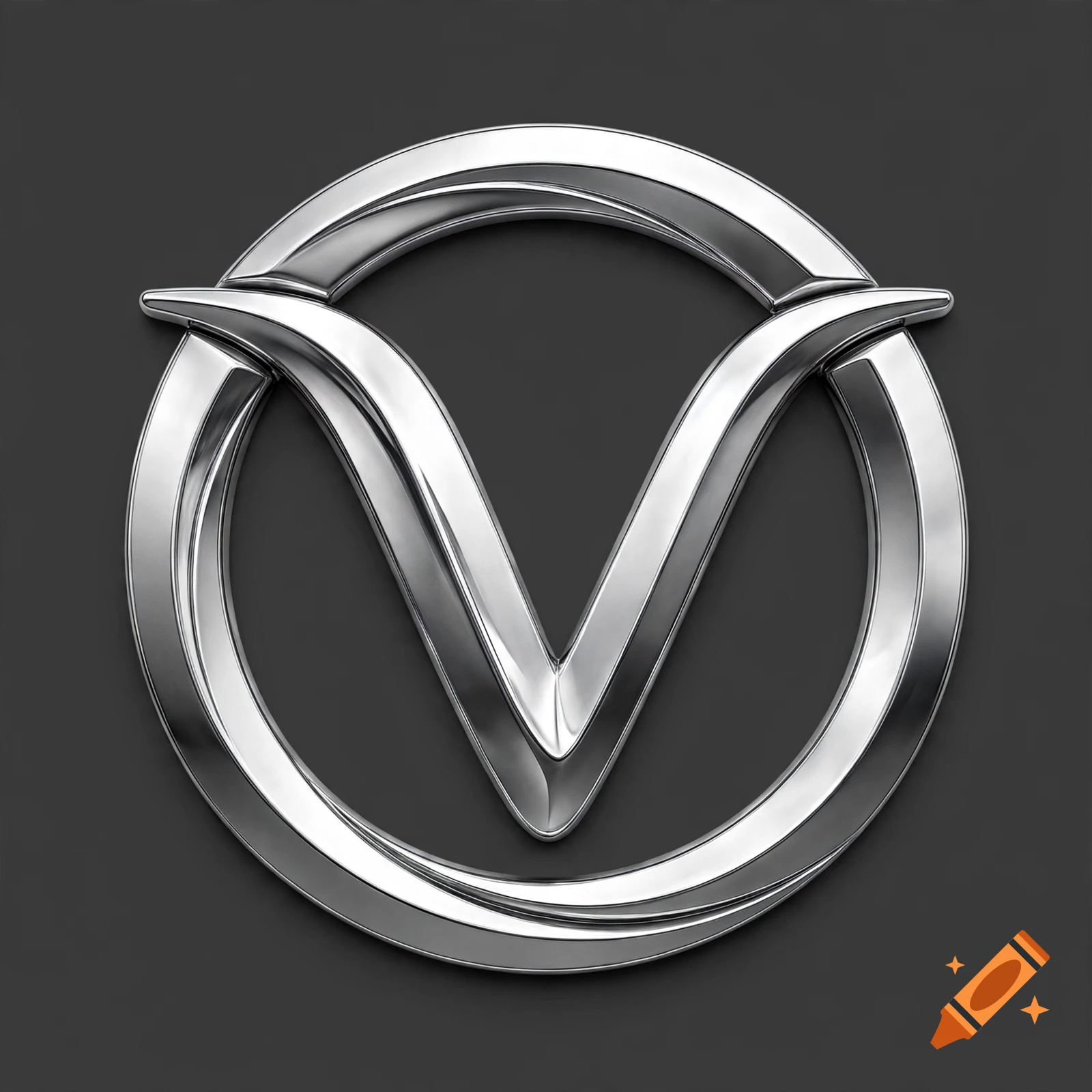 A sleek, metallic 3D chrome logo featuring the letters V and O inside a circle, set against a dark gray background.