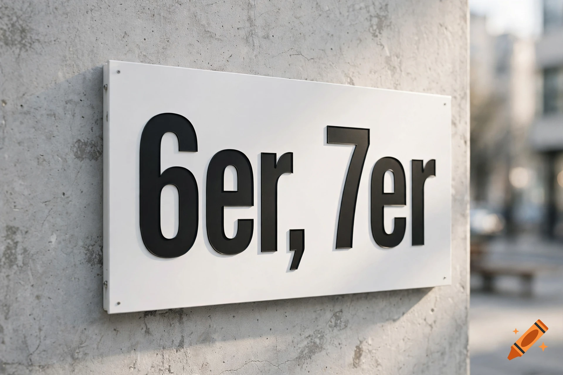 A close-up photograph of a white rectangular sign mounted on a concrete wall, displaying black lettering and numbering.