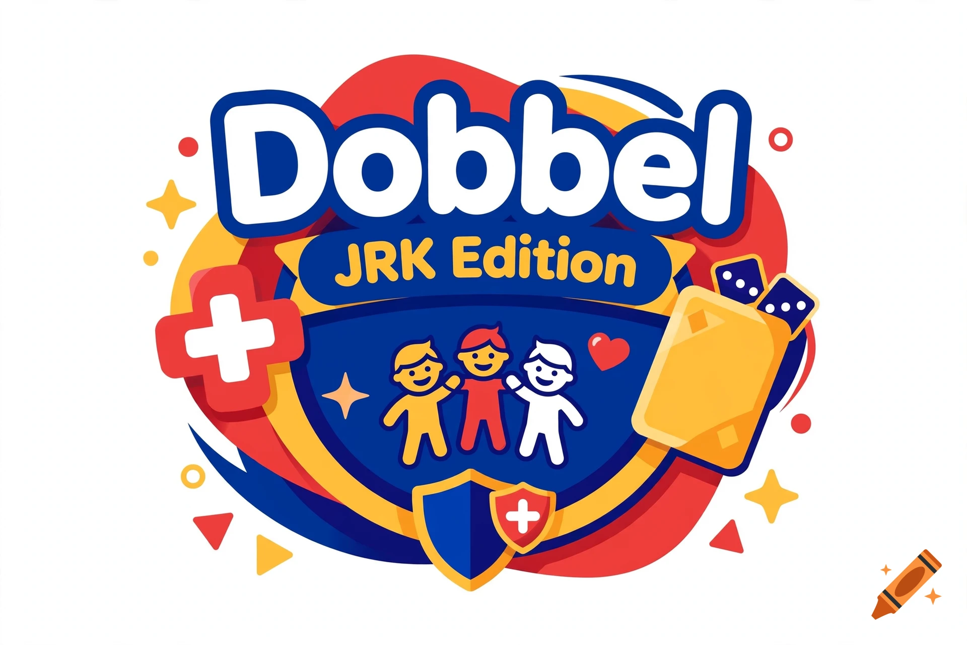 Colorful vector logo for the game Dobbel JRK Edition with playful illustrations.