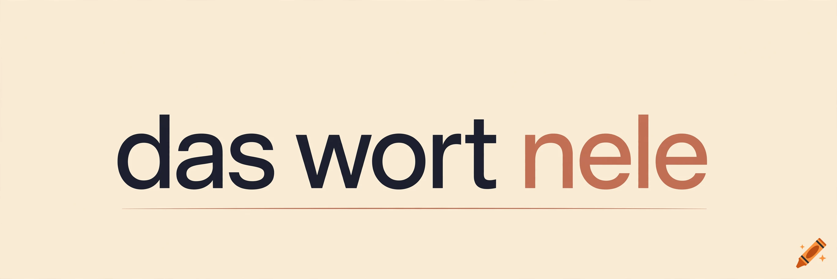 Minimalist graphic with the text das wort nele in dark blue and peach against a light cream background.