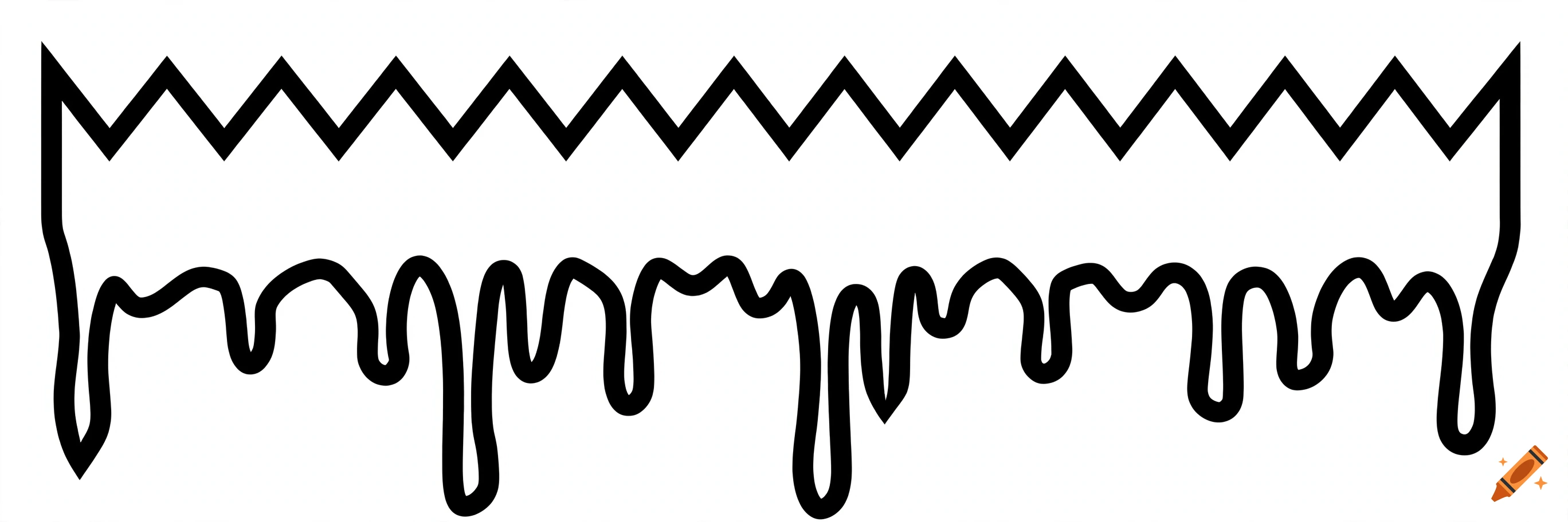A horizontal black and white border with a zigzag top and dripping bottom.