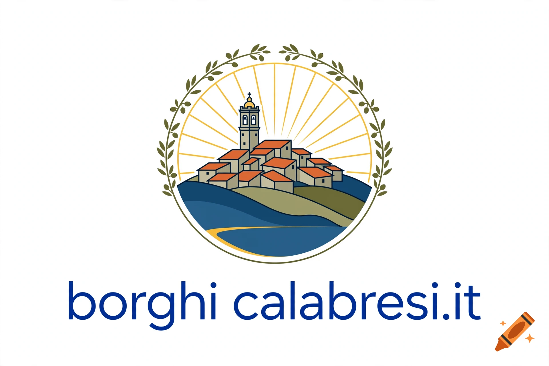 Logo for borghicalabresi.it featuring a hilltop village inside a circular olive branch wreath and text below.