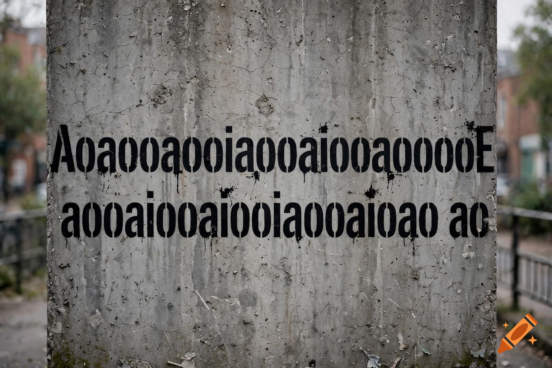 Stencil graffiti text on a weathered concrete wall.