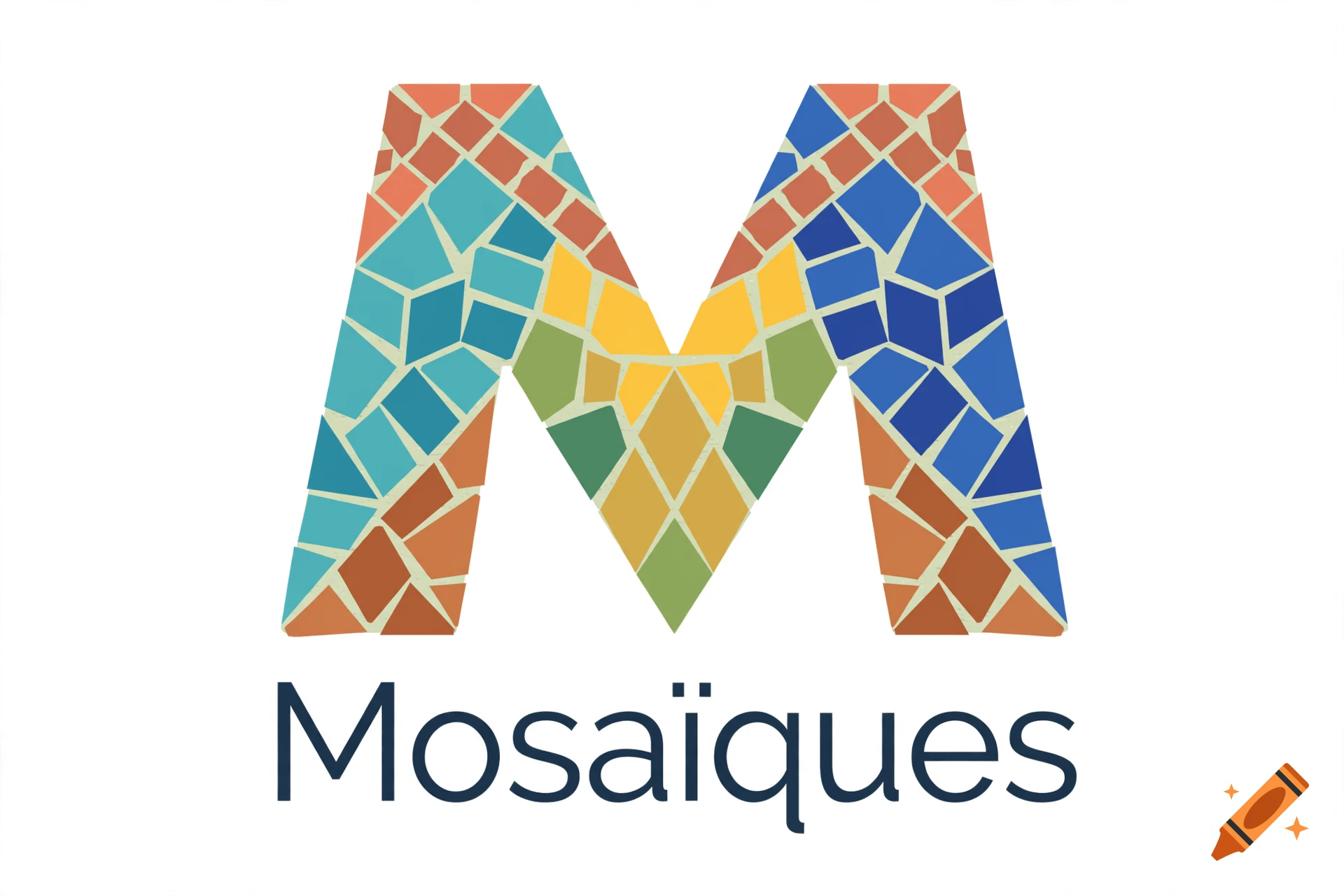 Logo with a large letter M filled with colorful mosaic tiles, and the text 'Mosaïques' underneath.