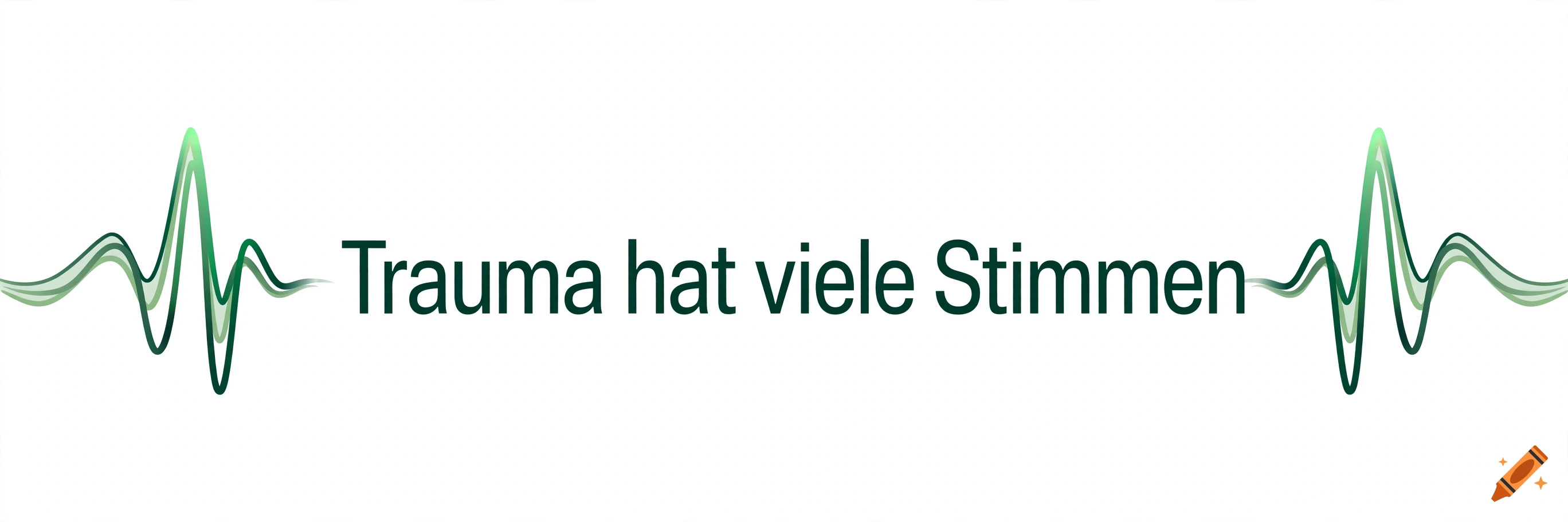 Logo with green text 'Trauma hat viele Stimmen' flanked by heart rate monitor wave symbols on a white background.