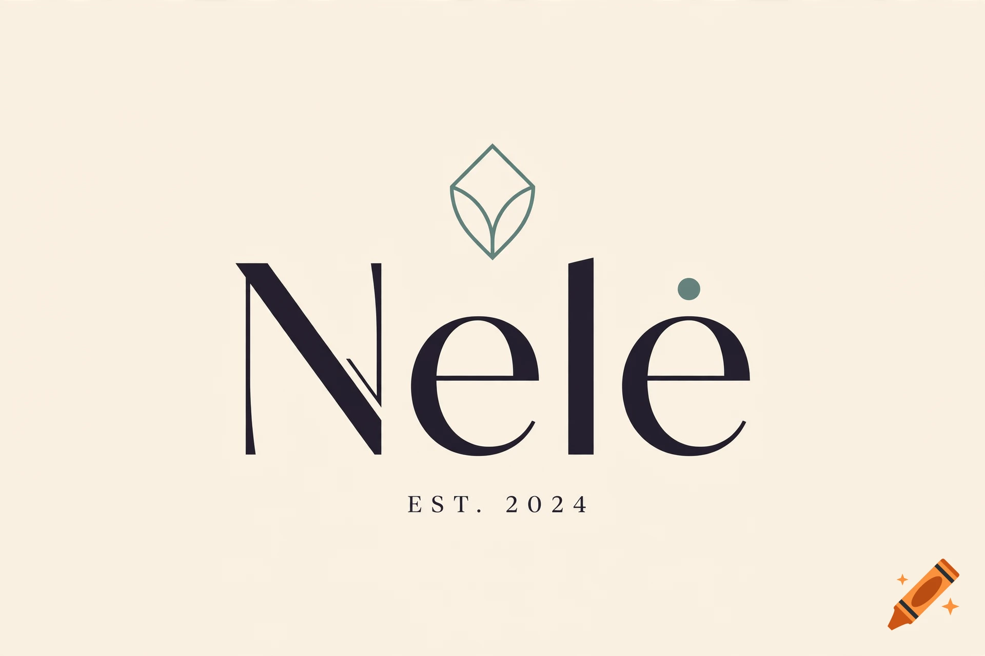 Minimalist logo featuring the word 'Nele' in dark serif typography with a delicate green leaf motif and EST. 2024 below.
