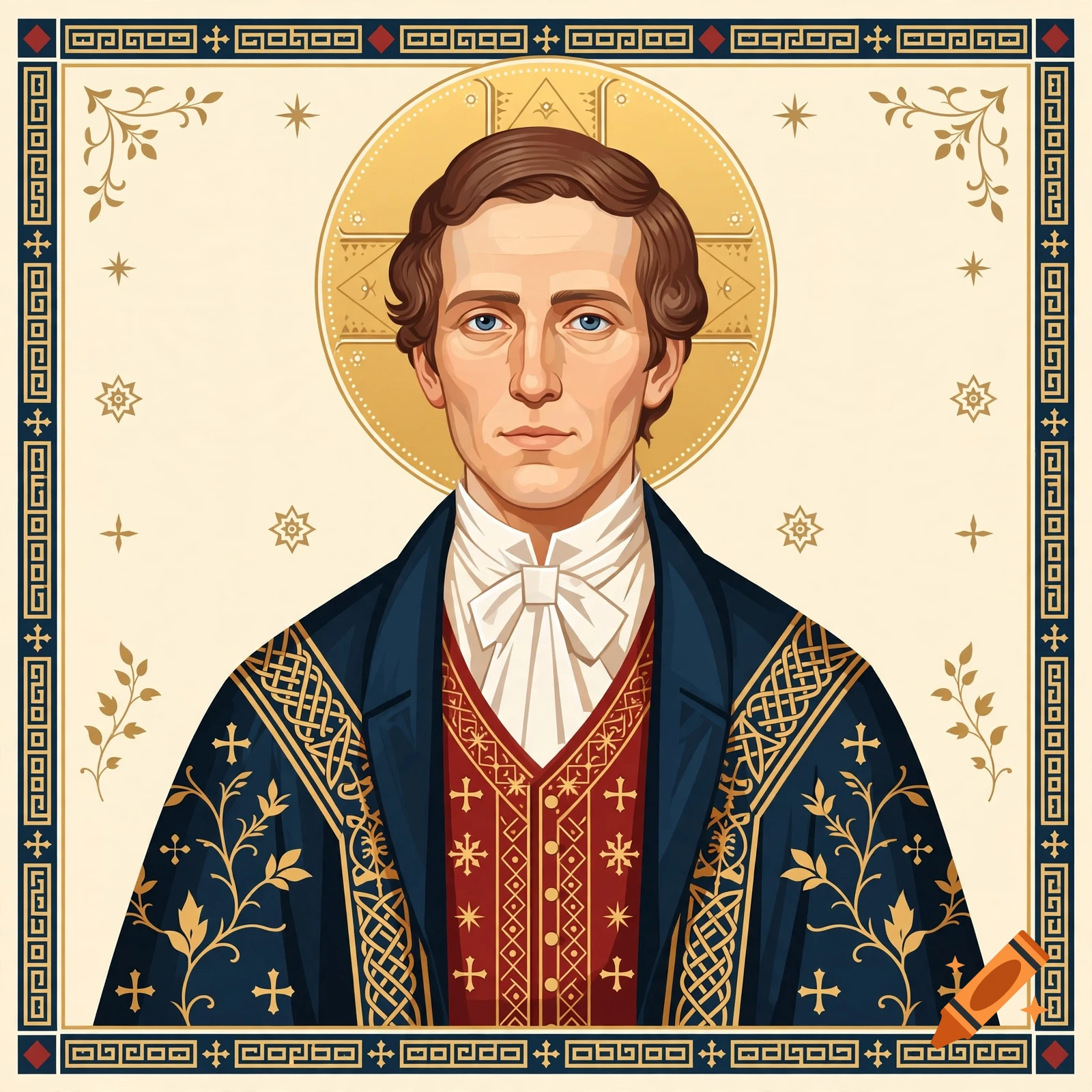 Digital illustration of Joseph Smith portrayed in the style of a Byzantine religious icon.