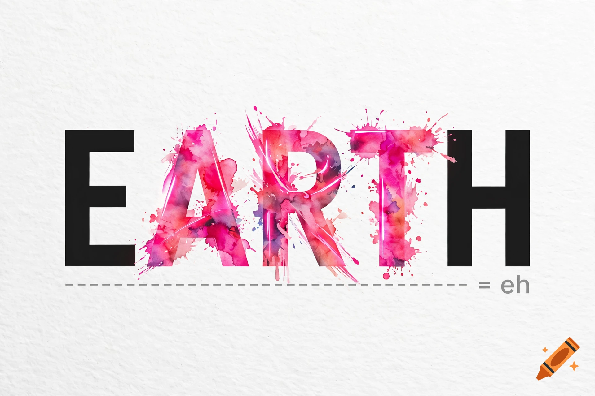 Typography art featuring the word EARTH with pink watercolor splashes inside the middle letters and a small formula underneath.