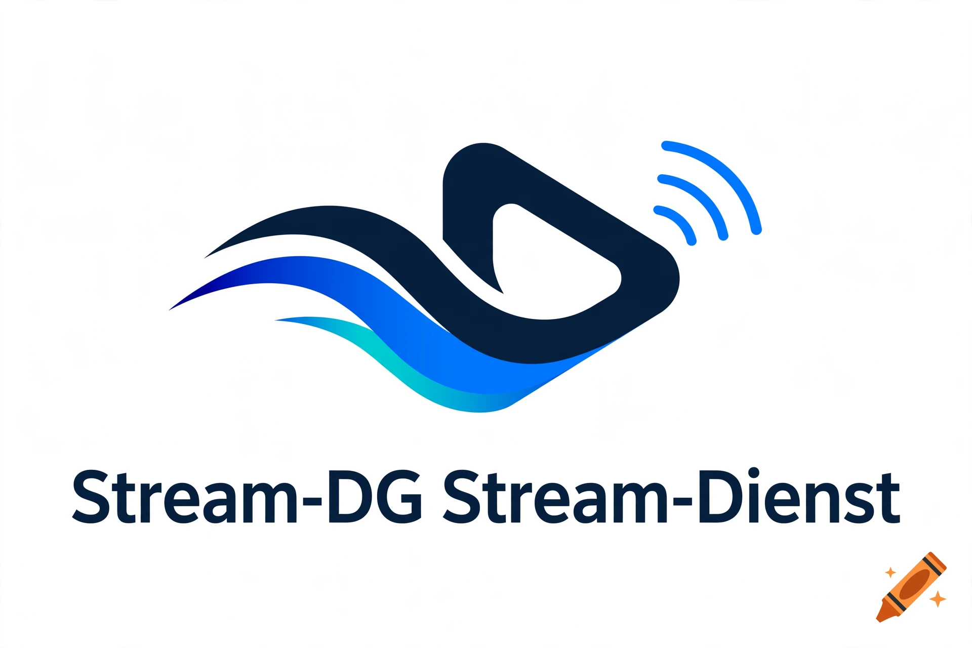 A blue and dark blue logo featuring a stylized play icon with waves and wireless signal arcs, with the text 'Stream-DG Stream-Dienst' underneath.