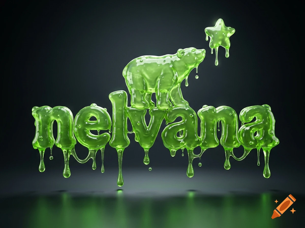 3D render of the Nelvana logo rendered in translucent green slime, featuring a bear and star on a dark background.
