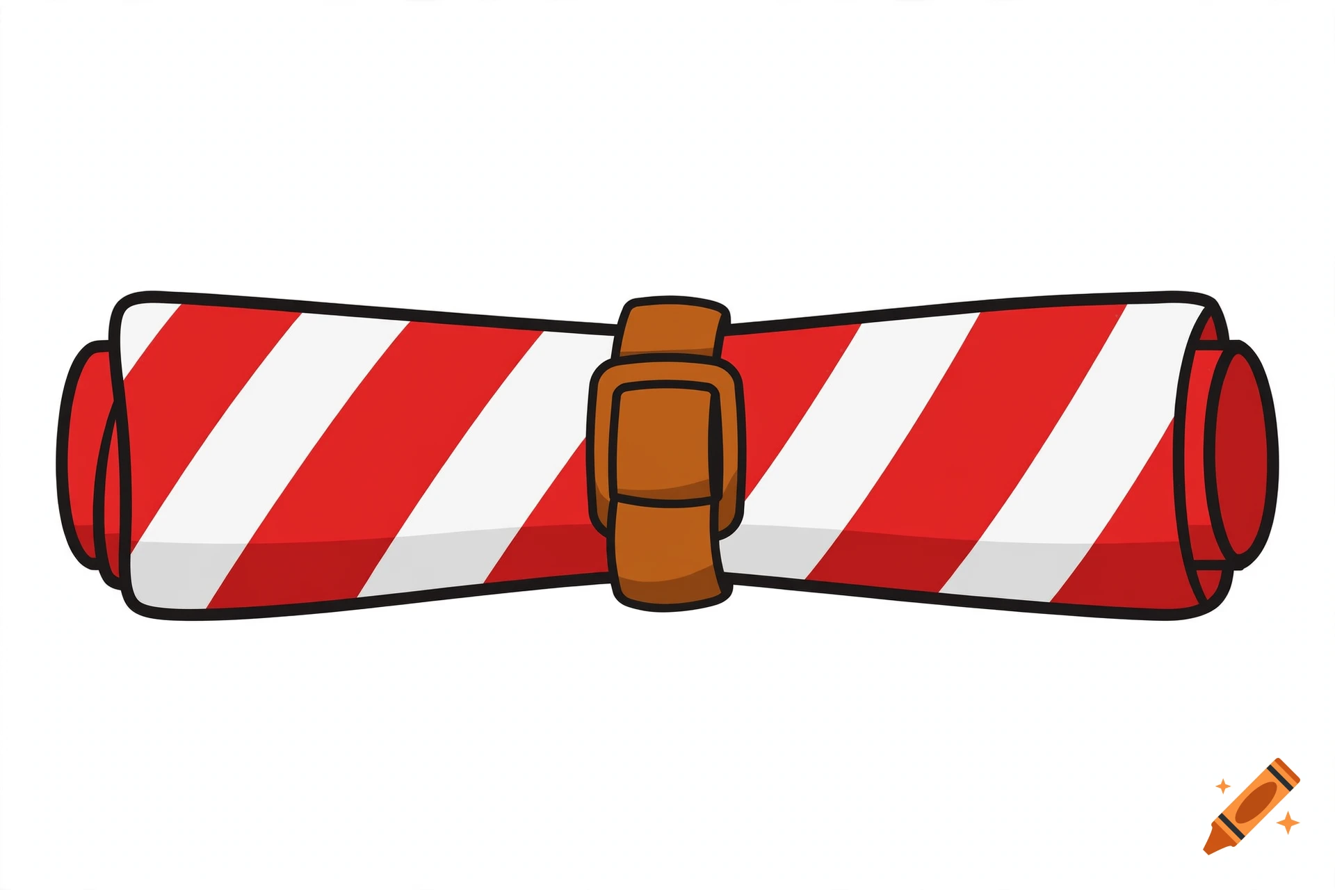 A rolled-up white and red striped parchment tied together with a brown buckled strap, rendered in cartoon style.