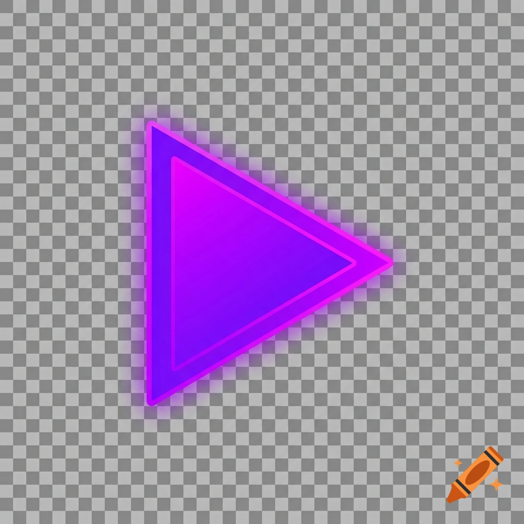 Neon purple play symbol on a transparent background