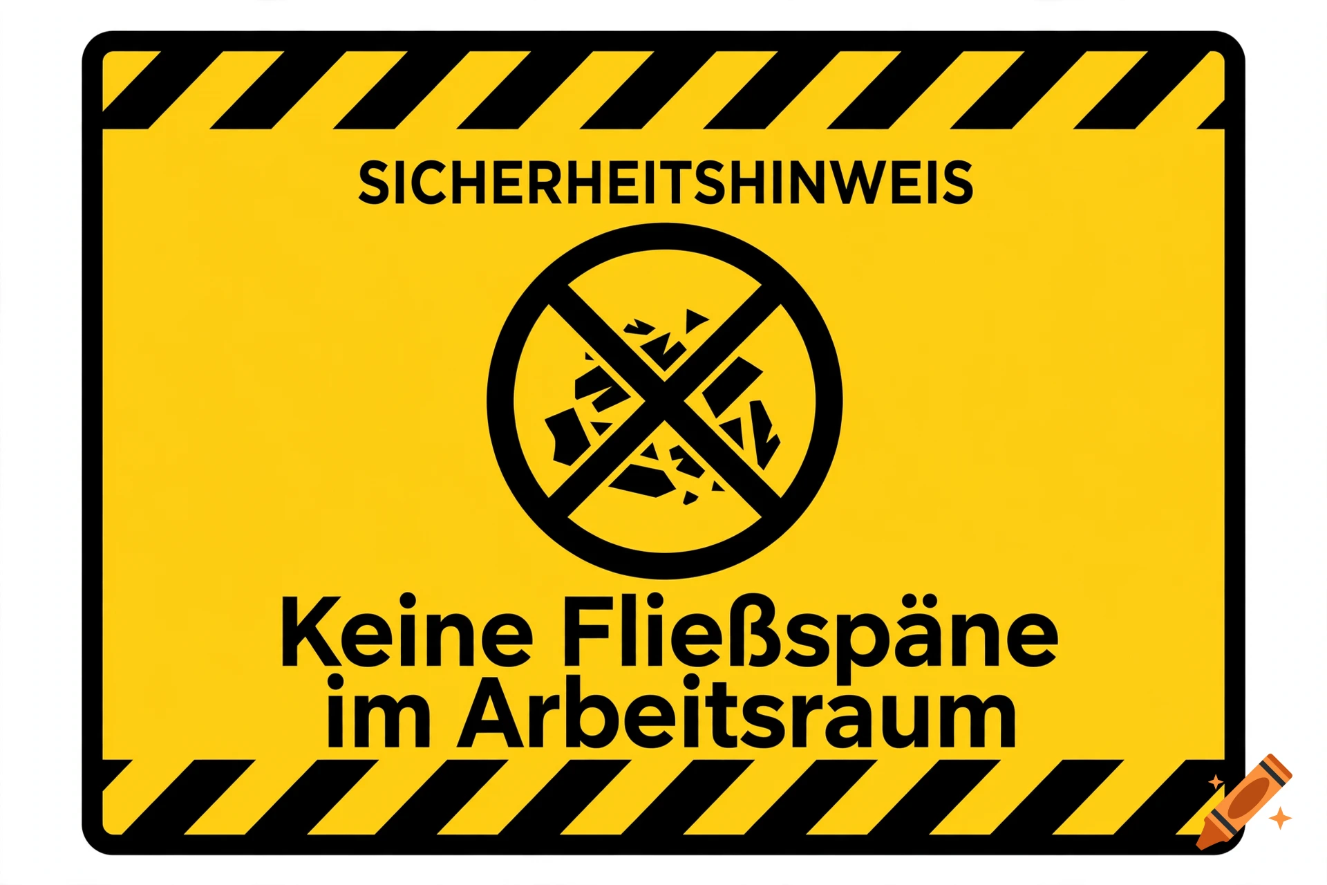 Yellow and black warning sign with a prohibition symbol and German text about machine chips.