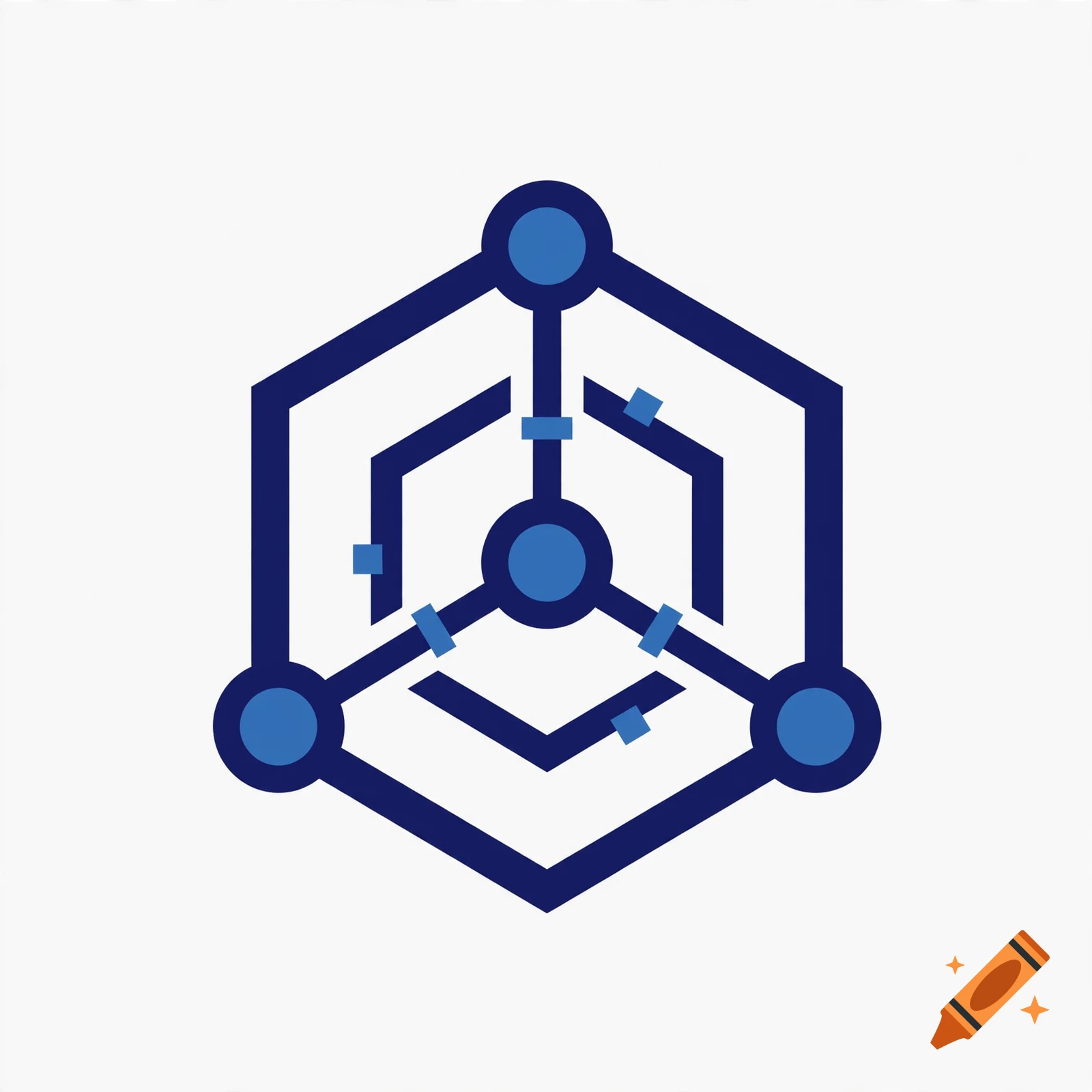 Blue and navy geometric tech logo on a white background