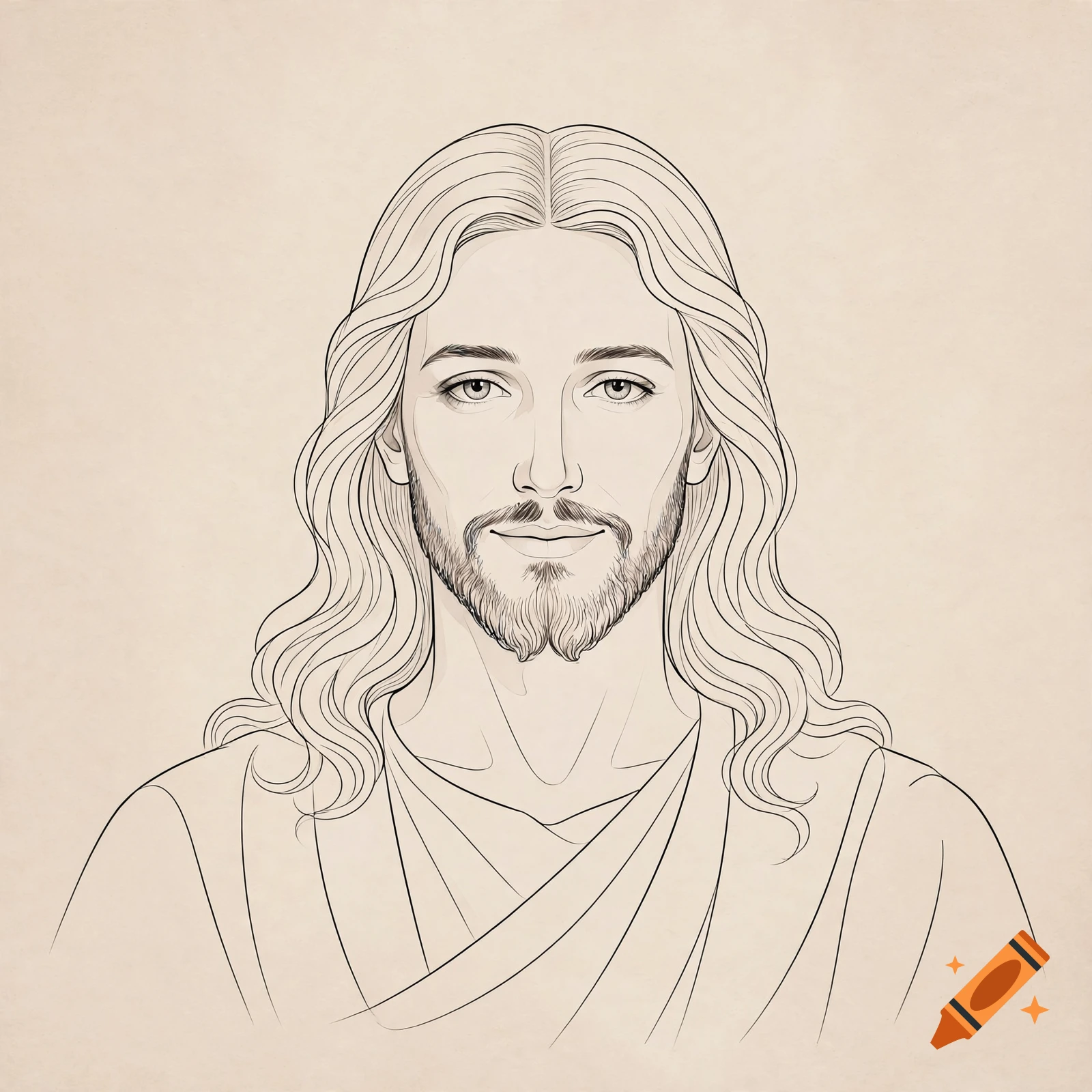 Line drawing portrait of a man with long wavy hair and a beard